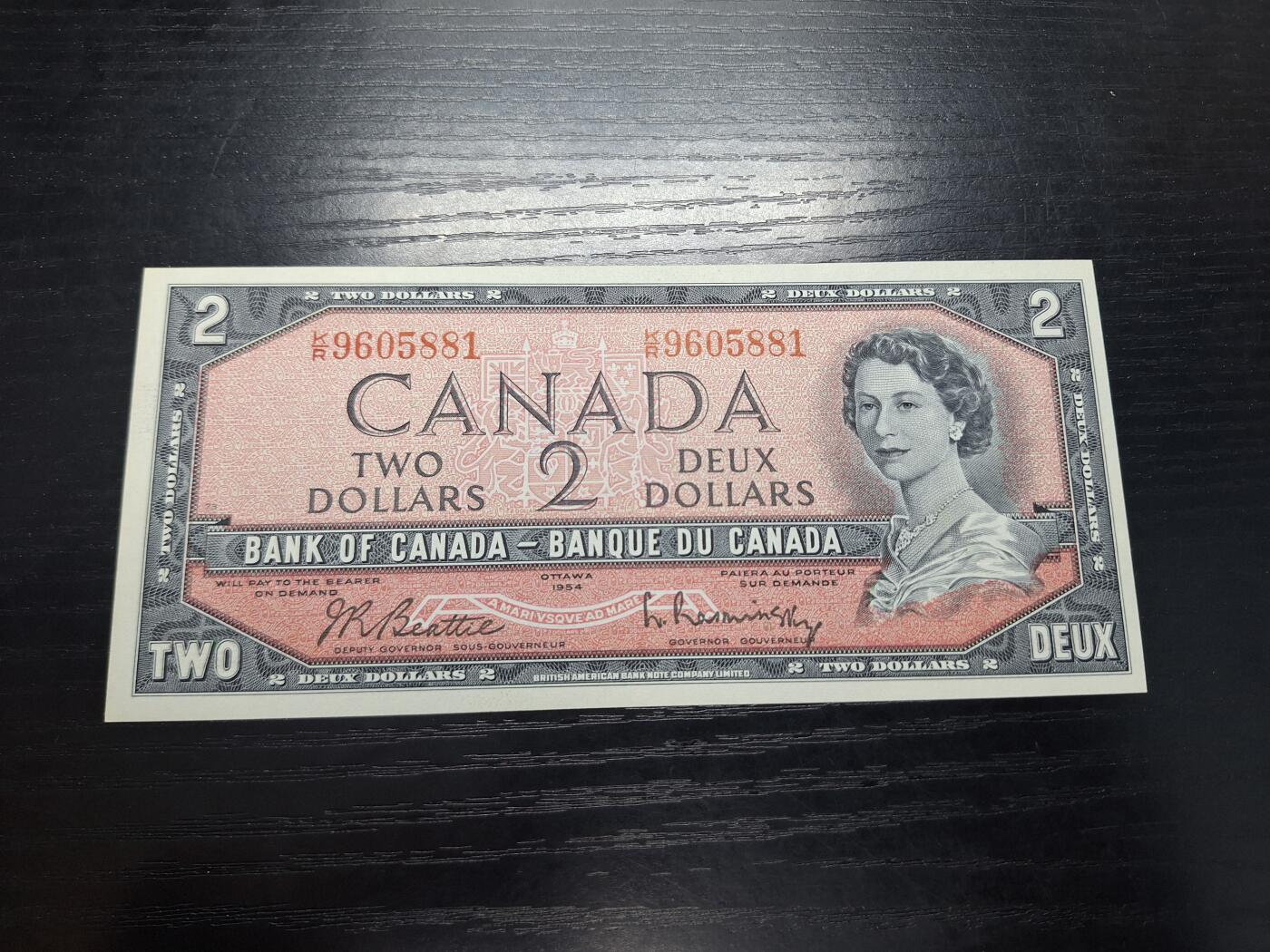 博彦收藏  4月8日 8点钱币专场 1954加拿大女皇2元无347 UNC