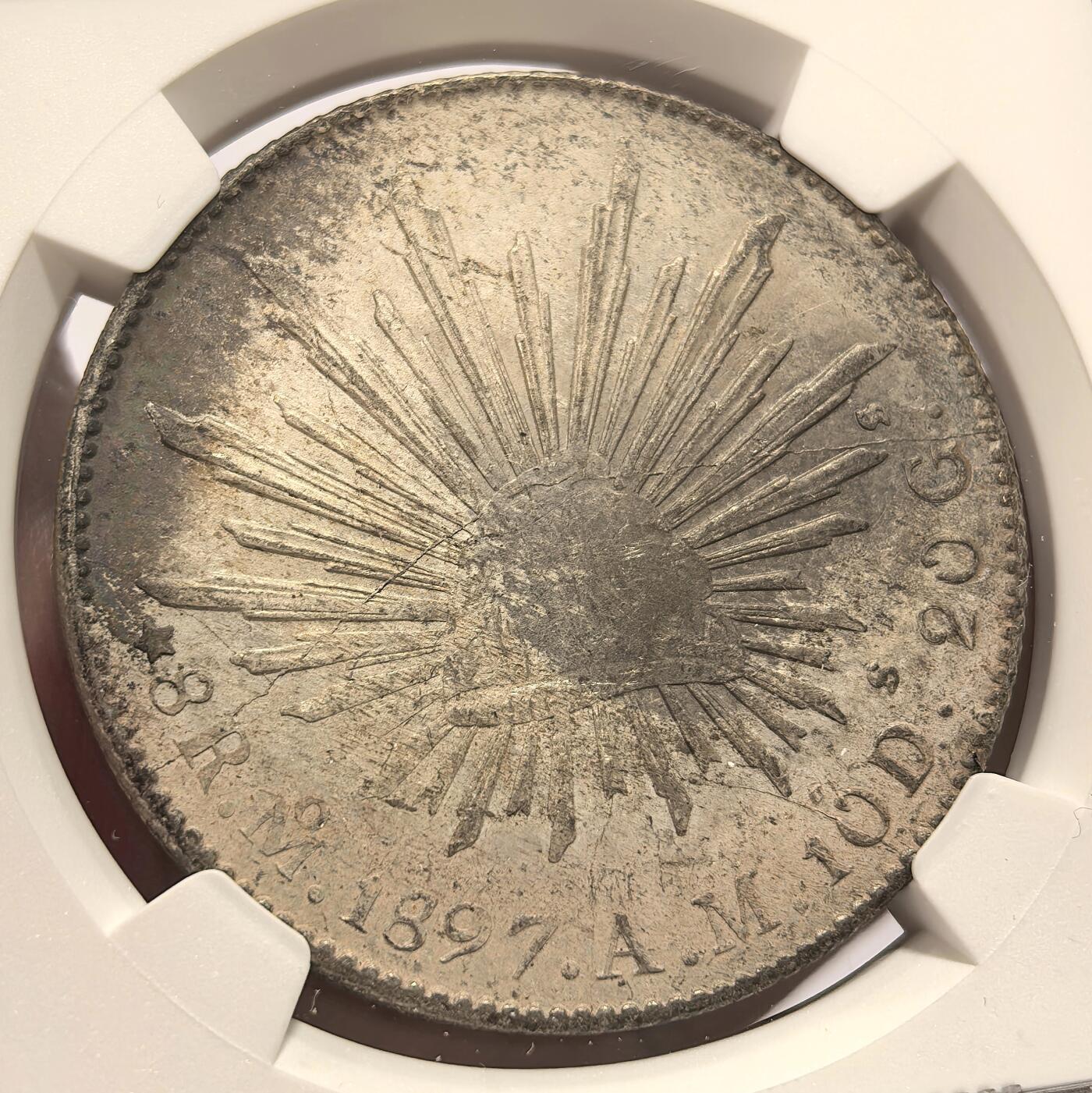 博洋堂世界钱币拍卖第117期（全场包邮） NGC MS61 墨西哥花边鹰洋MO 1897 AM 8里亚尔 深坑五彩 漂亮至极