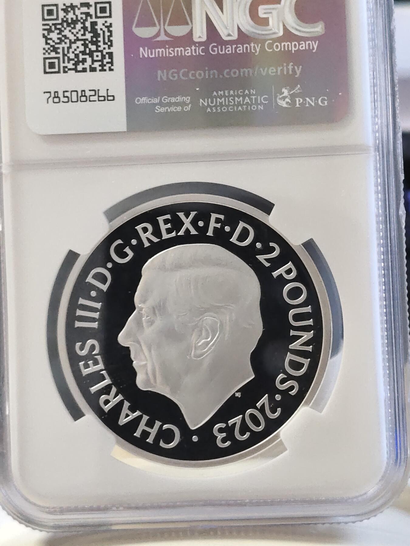 第168期拍卖【长期征集拍品】 英国2023年都铎王朝神兽系列克拉伦斯公牛2英镑精制纪念银币NGC-PF69原盒证书，999银，1盎司，发行5000枚