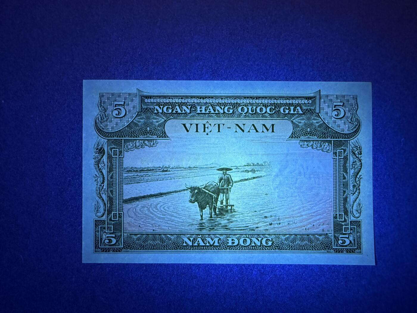 《艾美收藏》第194期-周六外币荟萃畅拍场 豹子号888 越南5盾 UNC 1955年 南越第一套纸币 豹子号888 轻微荧光