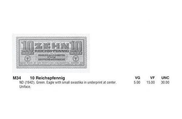 德国第三帝国1942年 展翅鹰10芬尼 爽品