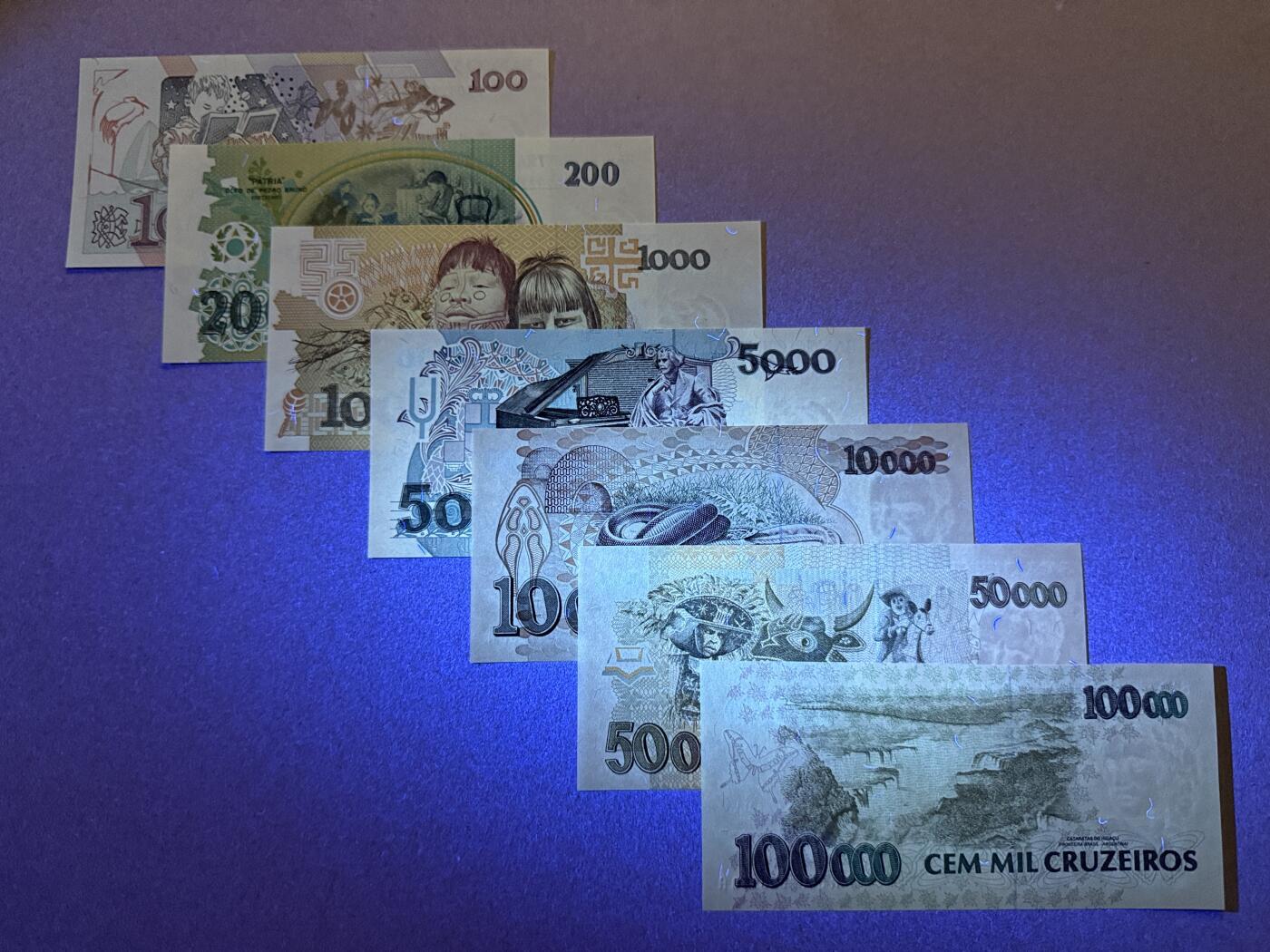 《艾美收藏》第194期-周六外币荟萃畅拍场 巴西100-100000克鲁塞罗7张 UNC 1990-1993年版