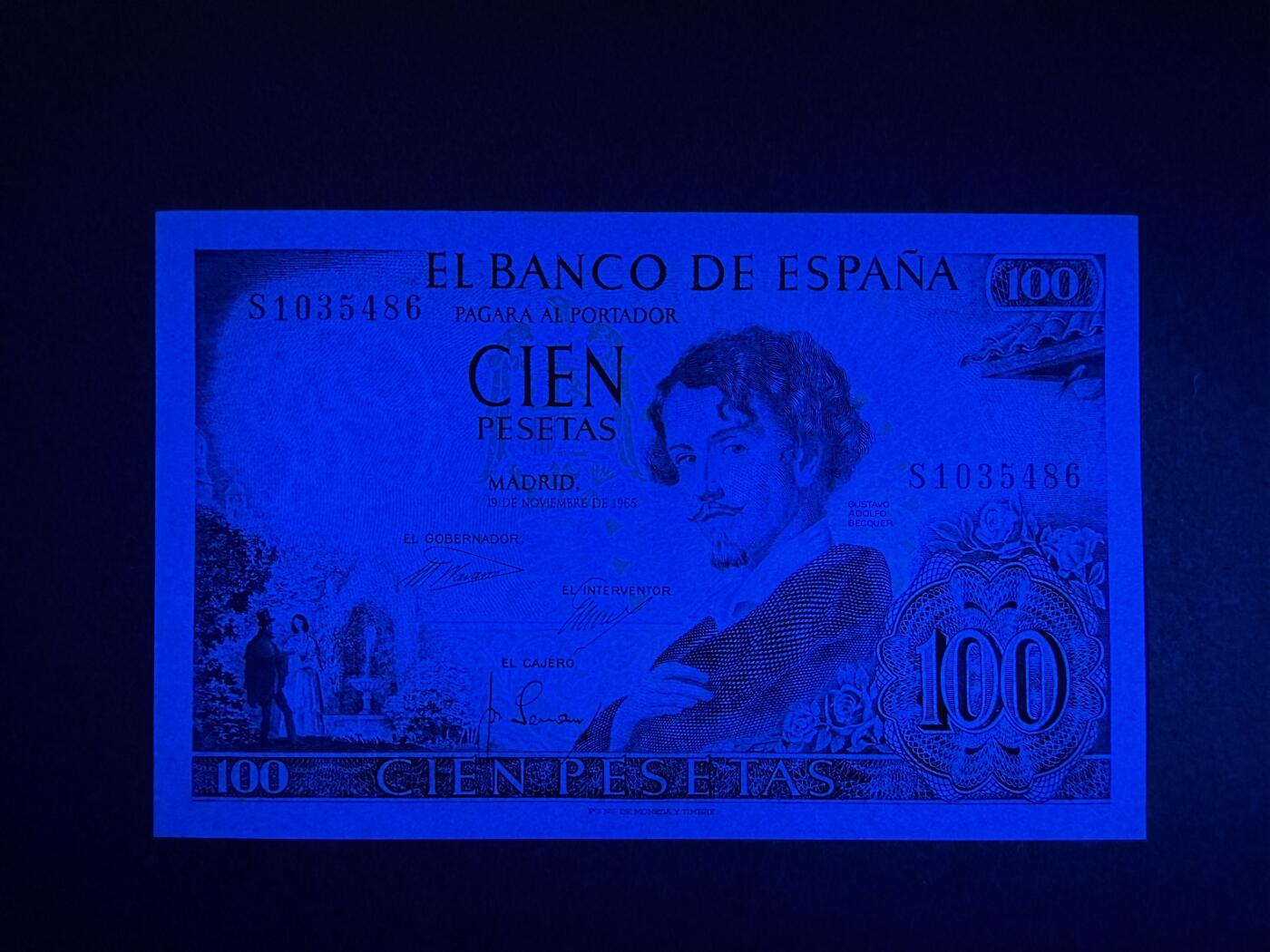 《艾美收藏》第194期-周六外币荟萃畅拍场 西班牙100比塞塔 UNC 1965年 阳伞少女 底部轻微泛黄