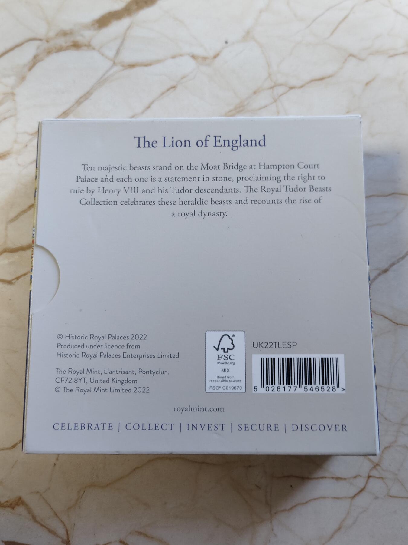 第168期拍卖【长期征集拍品】 英国2022年都铎王朝神兽系列英格兰狮子1盎司精制纪念银币NGC-PF69原盒证书，999银，发行6000枚