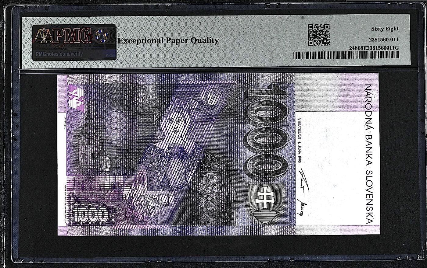 《艾美收藏》第195期-周六外币饕餮盛宴-评级币专场 斯洛伐克1000克朗 PMG68E 1995年初版 斯洛伐克政治家赫林卡 冠军分 仅2张