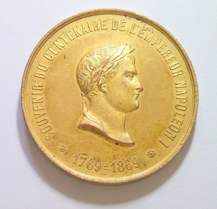 【艺术】法国艺术大章1869年 拿破仑诞辰百年 高浮雕精制大镀金章 50MM #纪念章
