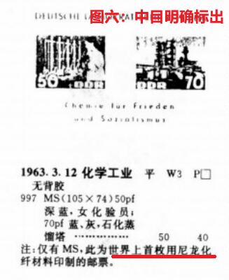世界第一邮票 —— 世界首枚用尼龙化纤材料制作的邮票，民主德国，1963.3.12，化学工业，小型张新  （店内编号166）