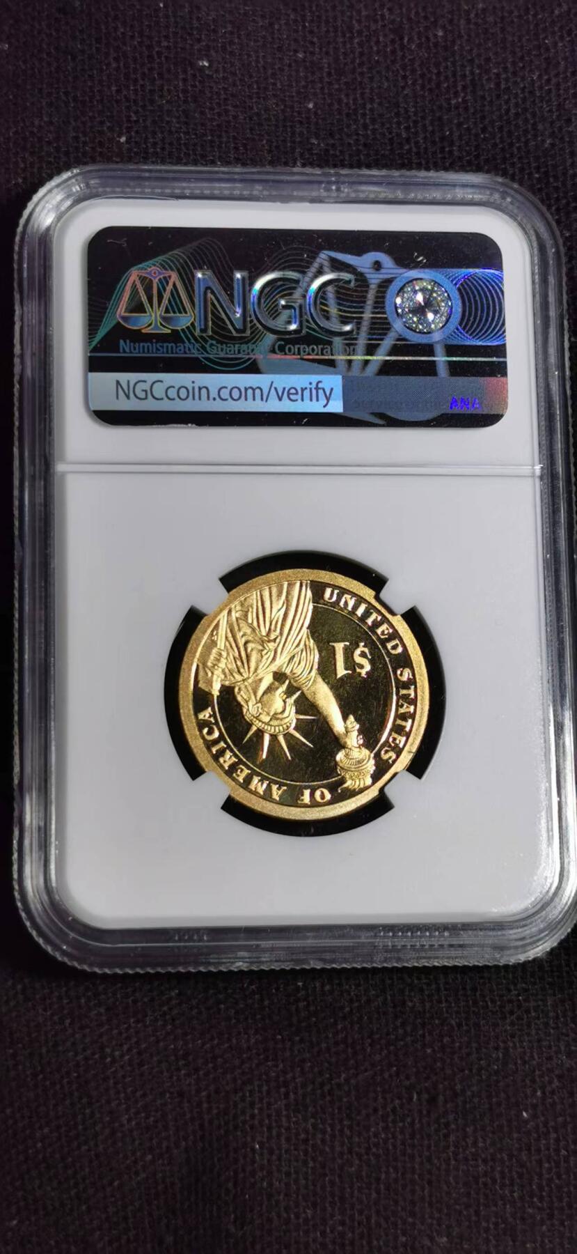 刘世昌艺术品销售中心～虎踞龙蟠*金杨在线联拍群第513期 美国2011年“总统～拉斯福德.B.海斯”1美元精制纪念币（NGC    PF68UC    串号：6183550-052  ）1枚。