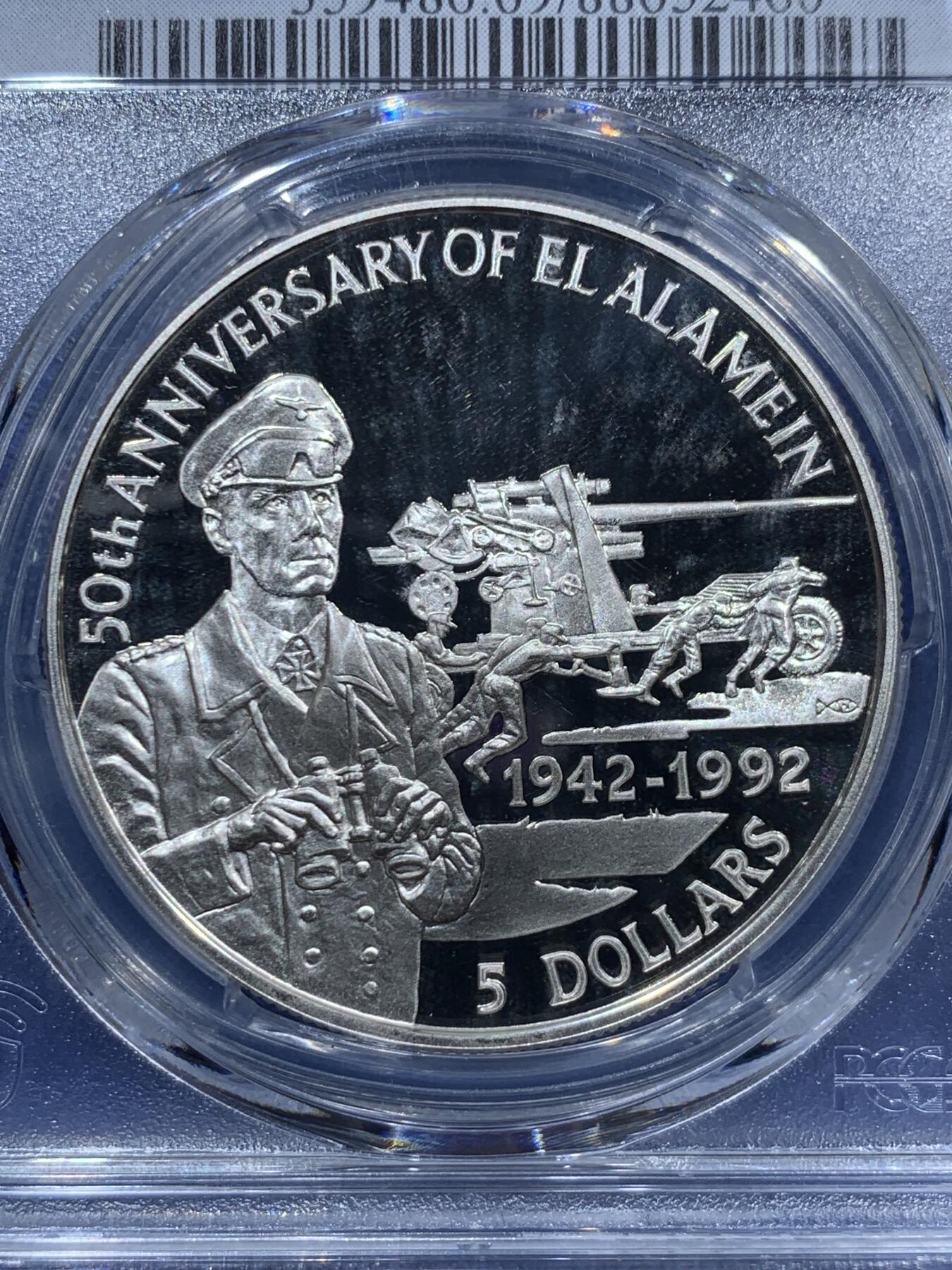 《竞宝斋》第369场 周日，周一 2场连拍 （全场包邮） PCGS PR69DCAM 稀缺亚军分套币【二战枭雄&传奇人物～沙漠之狐】伯利兹1992年发行的蒙哥马利和隆美尔纪念银币（金属:925银、重量28.28克、直径38.61毫米、发行量5000枚、附带原包装及证书，市场裸币1200元+）