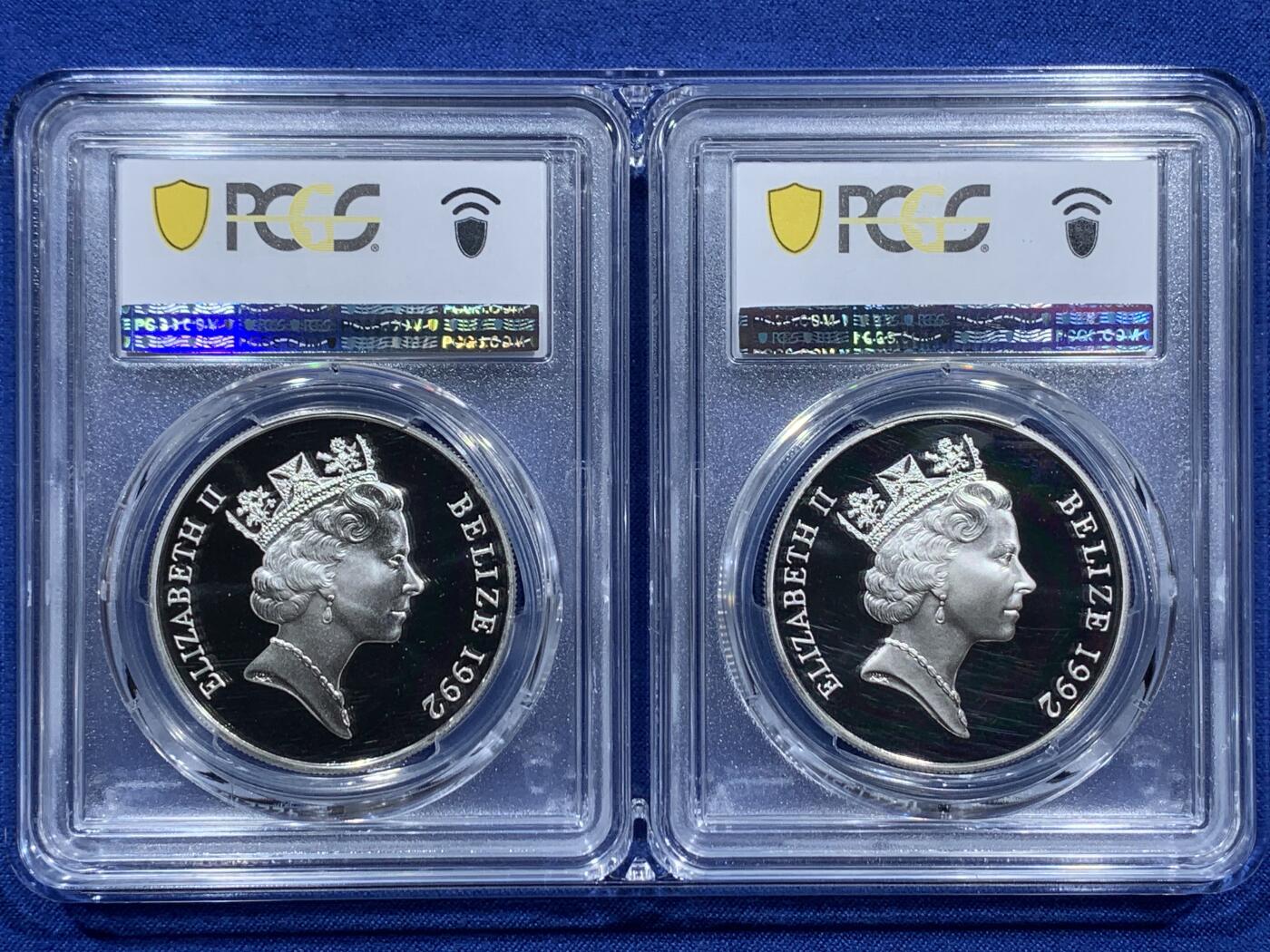 《竞宝斋》第369场 周日，周一 2场连拍 （全场包邮） PCGS PR69DCAM 稀缺亚军分套币【二战枭雄&传奇人物～沙漠之狐】伯利兹1992年发行的蒙哥马利和隆美尔纪念银币（金属:925银、重量28.28克、直径38.61毫米、发行量5000枚、附带原包装及证书，市场裸币1200元+）