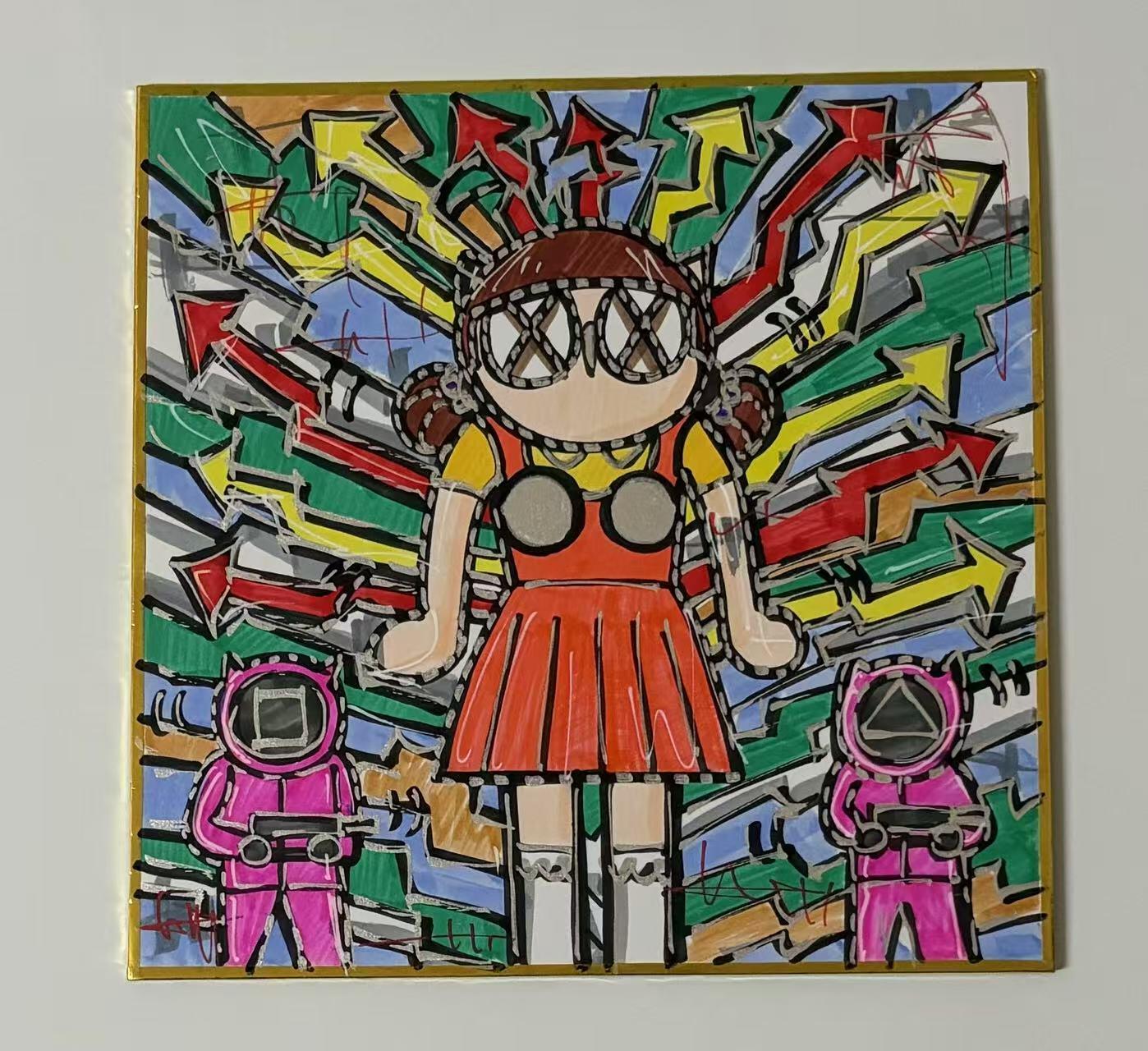 零元拍：歪歪亲笔签名原画色卡，尺寸：18/18厘米，不是复制画哦