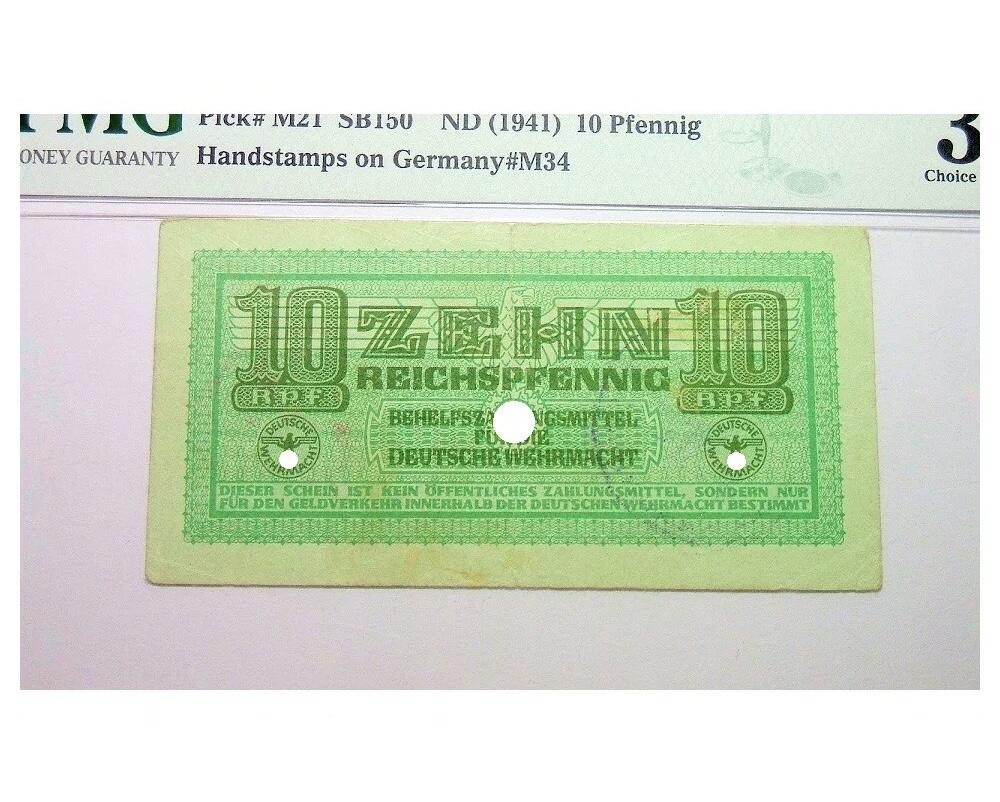 PMG VF35 德国第三帝国占希腊1942年 占领区加盖版 展翅鹰10芬尼 极其稀少