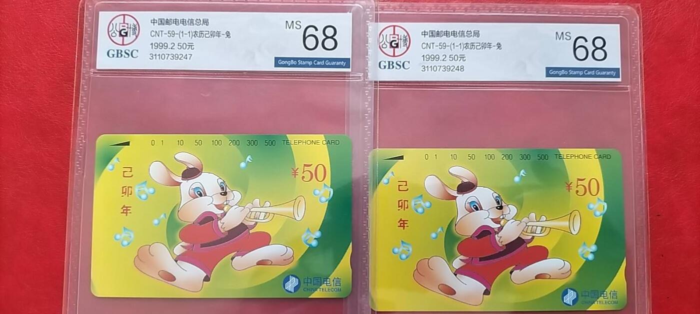 [4月6日奇珍异宝评级卡] 公博68分连号生肖兔2枚