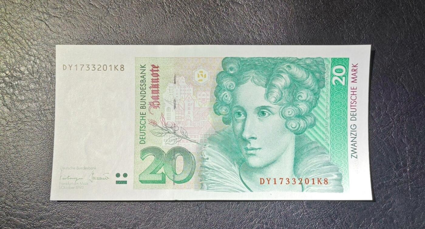 德国纸币 1993年 20马克  全程无4 全新UNC