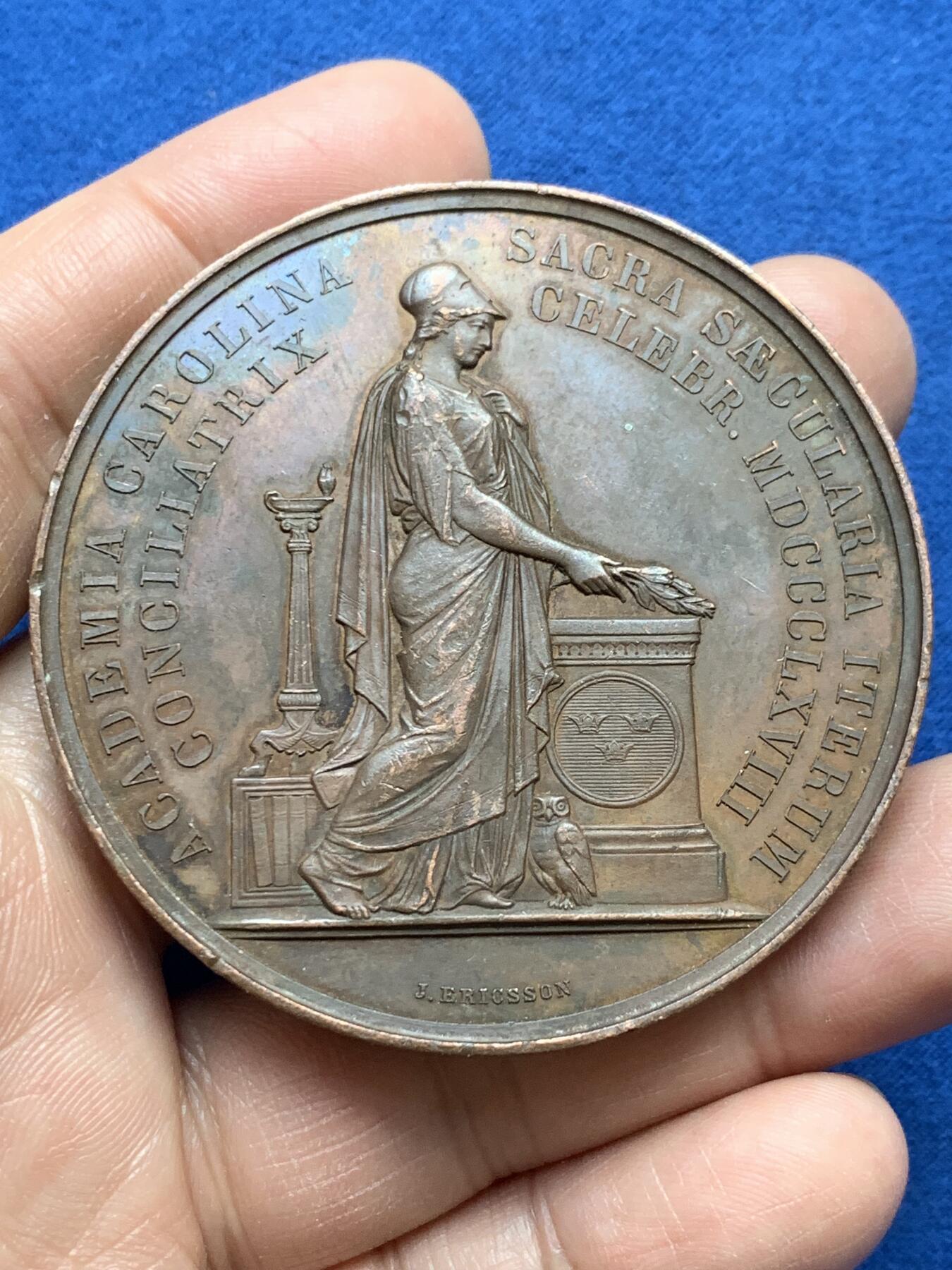 《竞宝斋》第370场 周日，周一 2场连拍 （全场包邮） 瑞典1868年隆德大学200周年纪念大铜章，57.9mm，81.9克