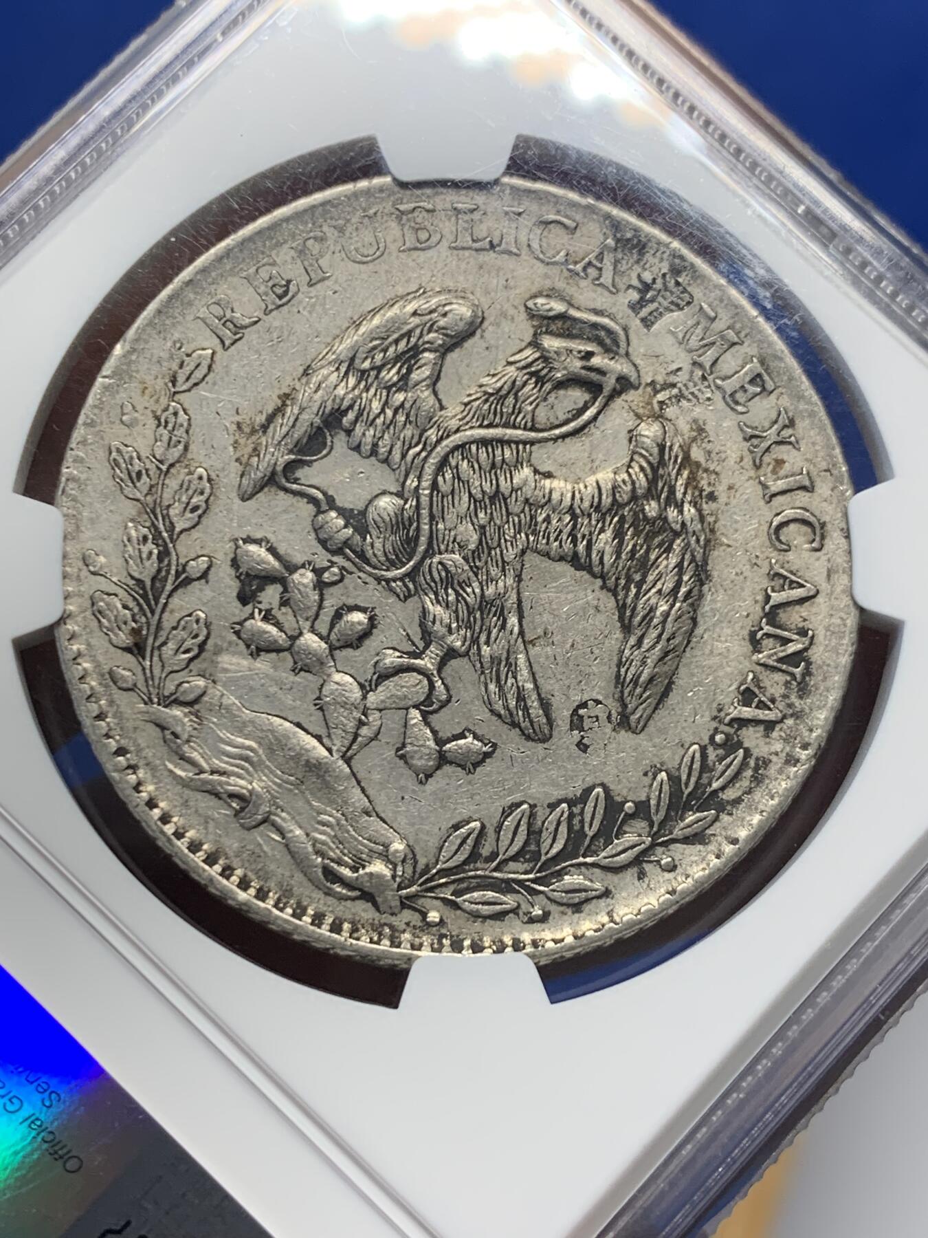 《竞宝斋》第370场 周日，周一 2场连拍 （全场包邮） NGC AU 墨西哥1892年ZS FZ版花边鹰洋，原味墨印 细节见图