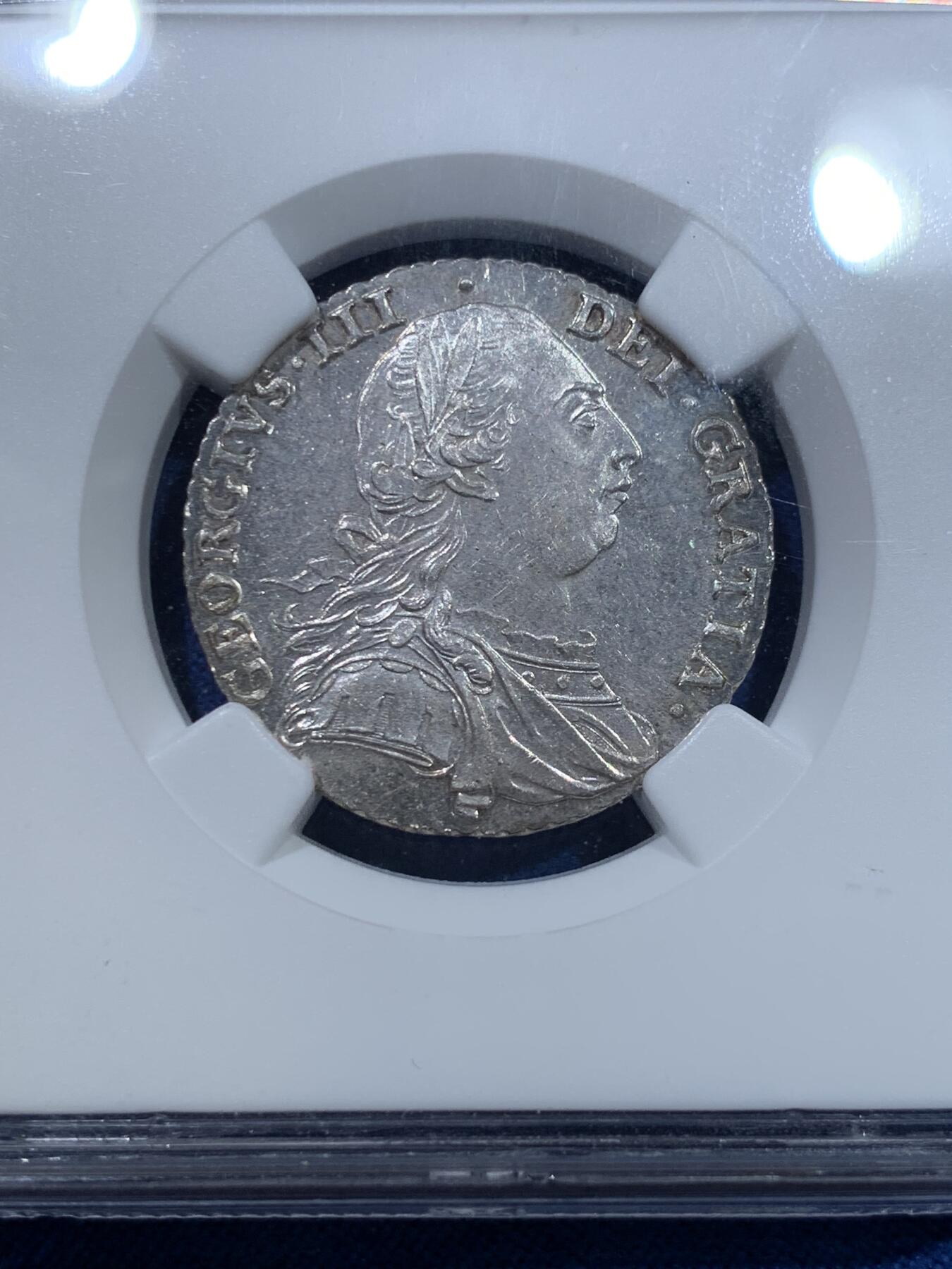 《竞宝斋》第370场 周日，周一 2场连拍 （全场包邮） NGC MS63 英国1787年乔治三世1先令银币 ESC-1225 HEARTS