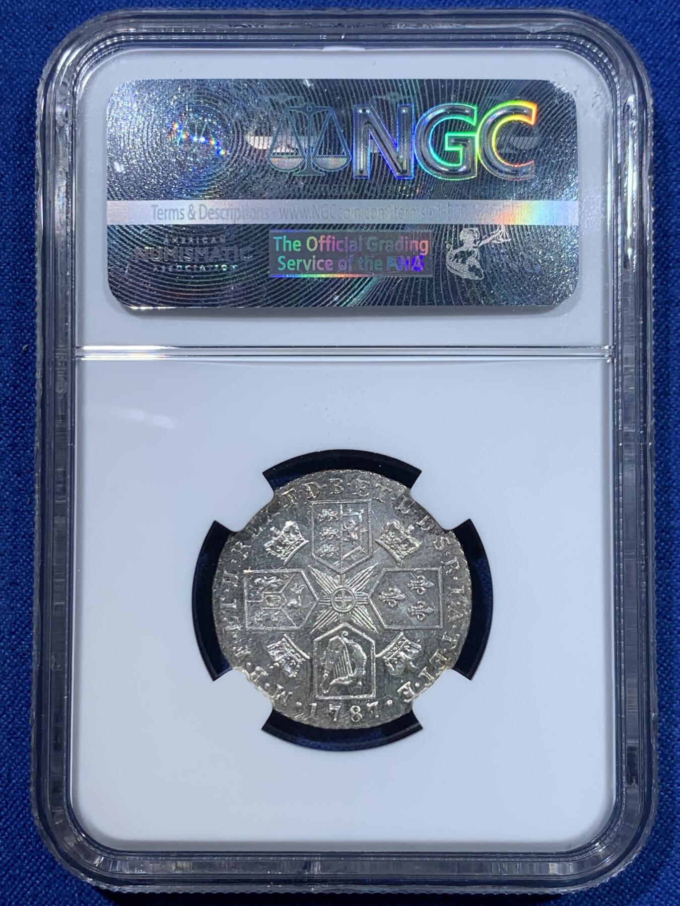 《竞宝斋》第370场 周日，周一 2场连拍 （全场包邮） NGC MS63 英国1787年乔治三世1先令银币 ESC-1225 HEARTS