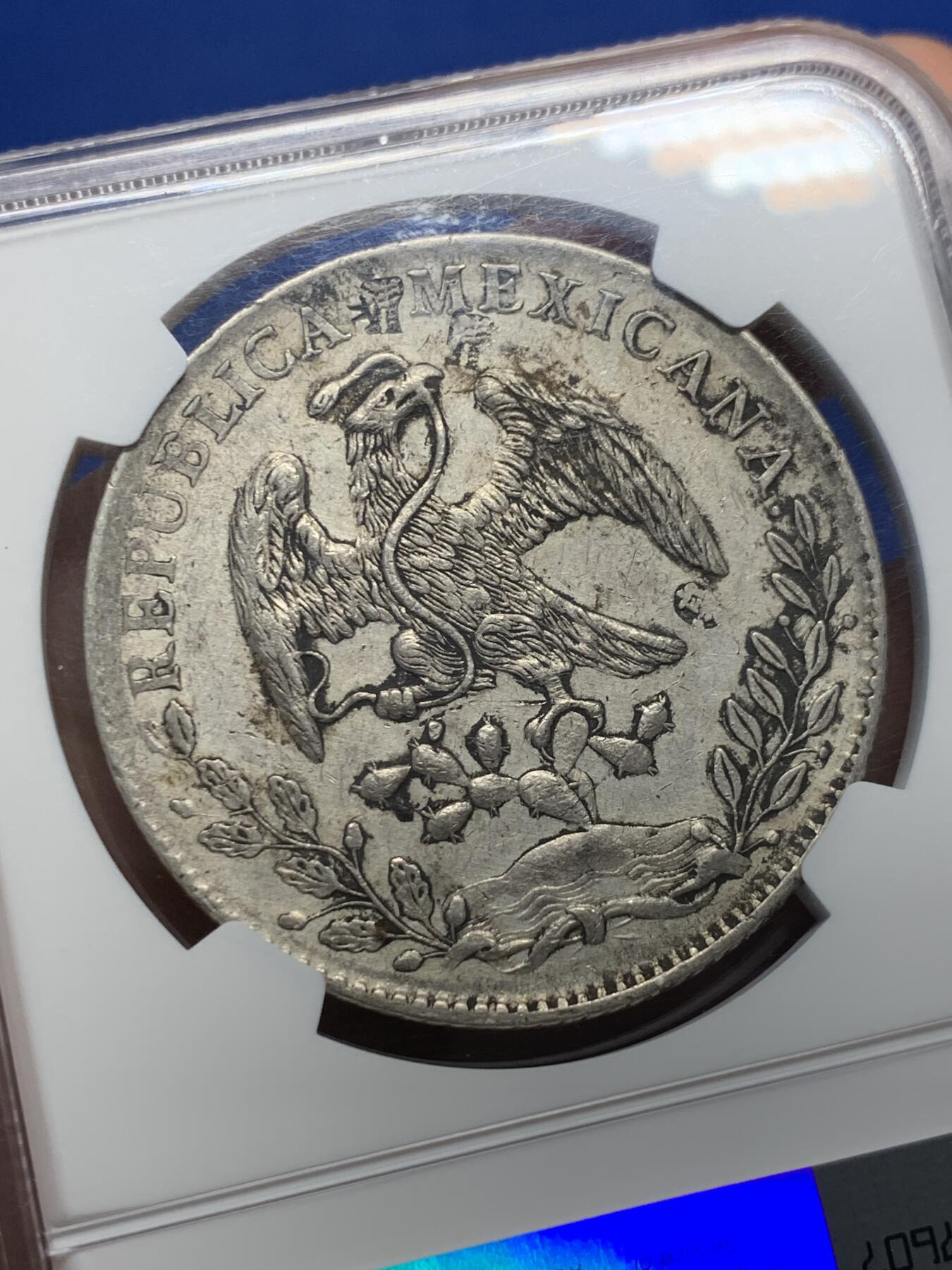 《竞宝斋》第370场 周日，周一 2场连拍 （全场包邮） NGC AU 墨西哥1892年ZS FZ版花边鹰洋，原味墨印 细节见图