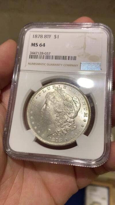 《竞宝斋》第370场 周日，周一 2场连拍 （全场包邮） NGC MS64 美国 1878 摩根八羽 8tf 名誉品 高分难得