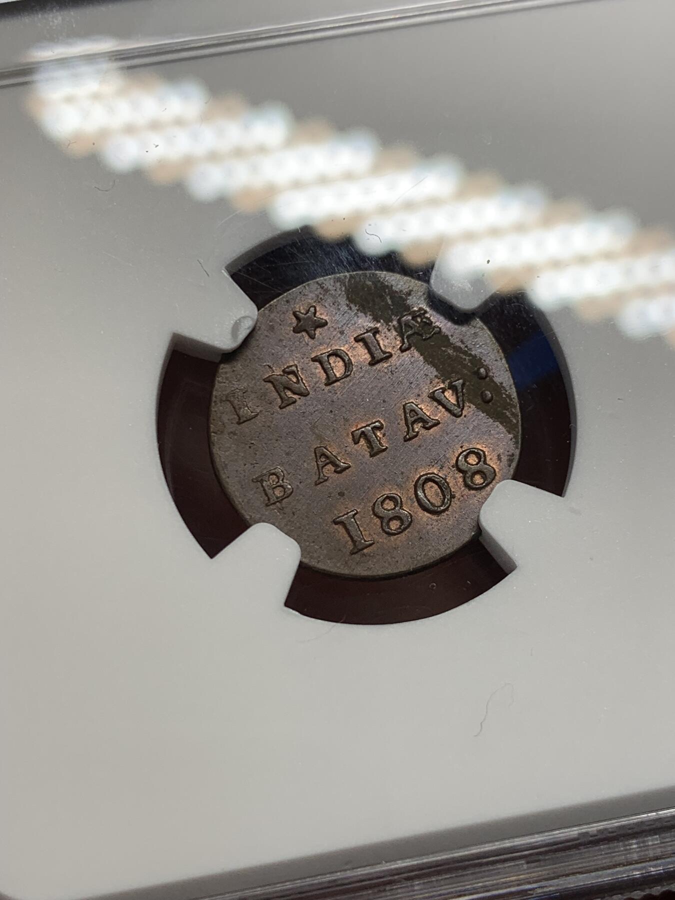 《竞宝斋》第370场 周日，周一 2场连拍 （全场包邮） NGC UNC 荷属东印度1808年1/2DUI