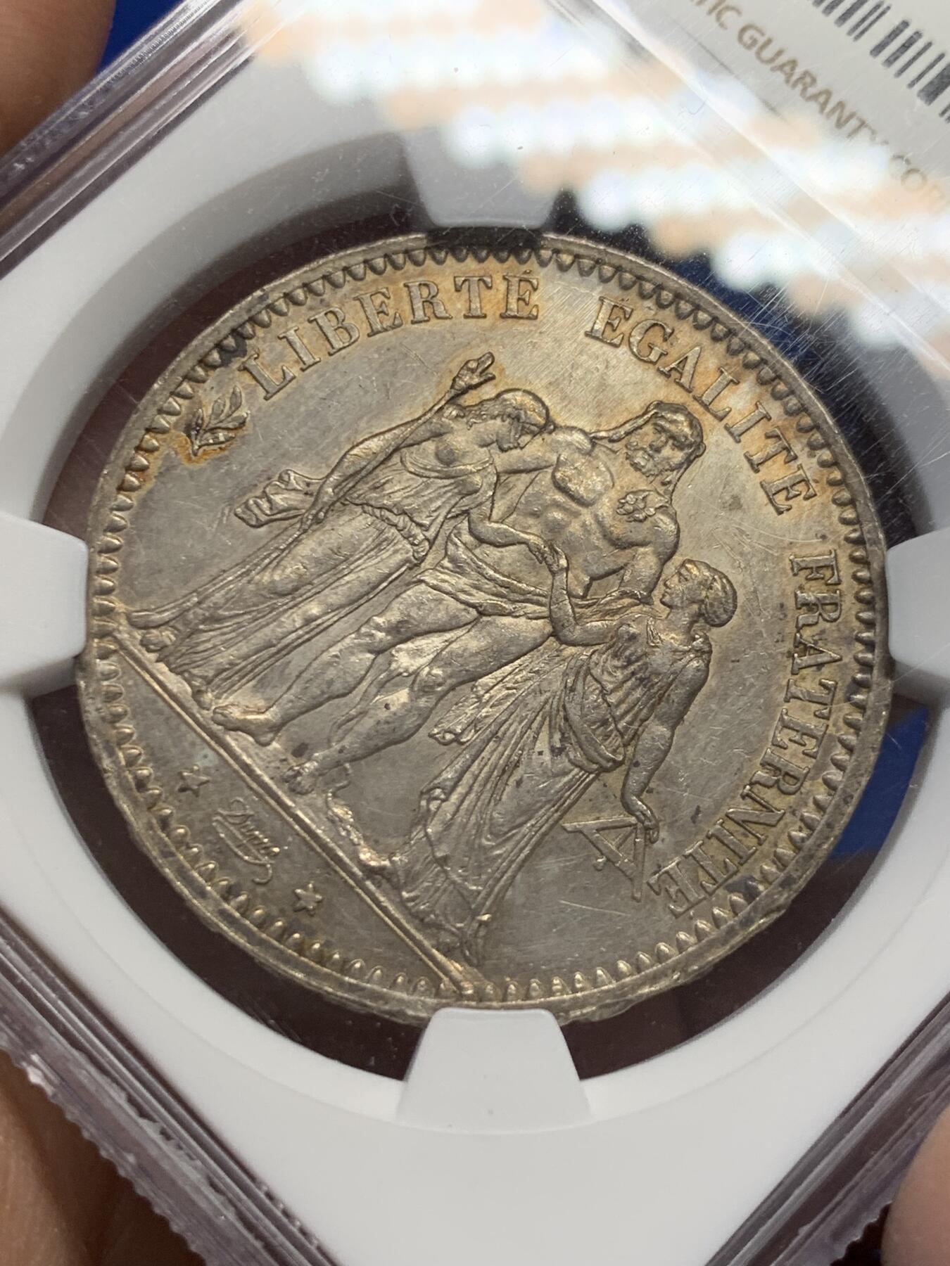 《竞宝斋》第370场 周日，周一 2场连拍 （全场包邮） NGC UNCD 法国1873-A大力神5法郎银币