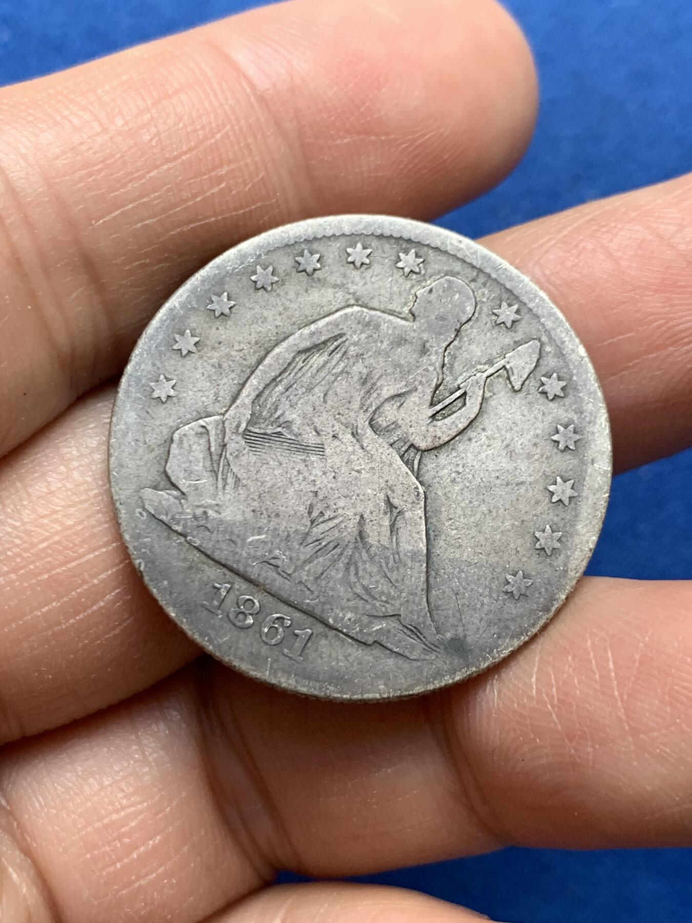 《竞宝斋》第370场 周日，周一 2场连拍 （全场包邮） 美国1861半美元银币 浓厚黑包浆 老味道 品相不错