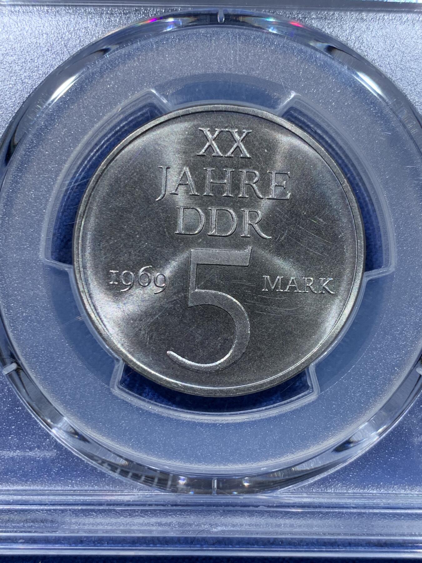 《竞宝斋》第370场 周日，周一 2场连拍 （全场包邮） PCGS MS66 东德1969年5马克镍币版 冠军分