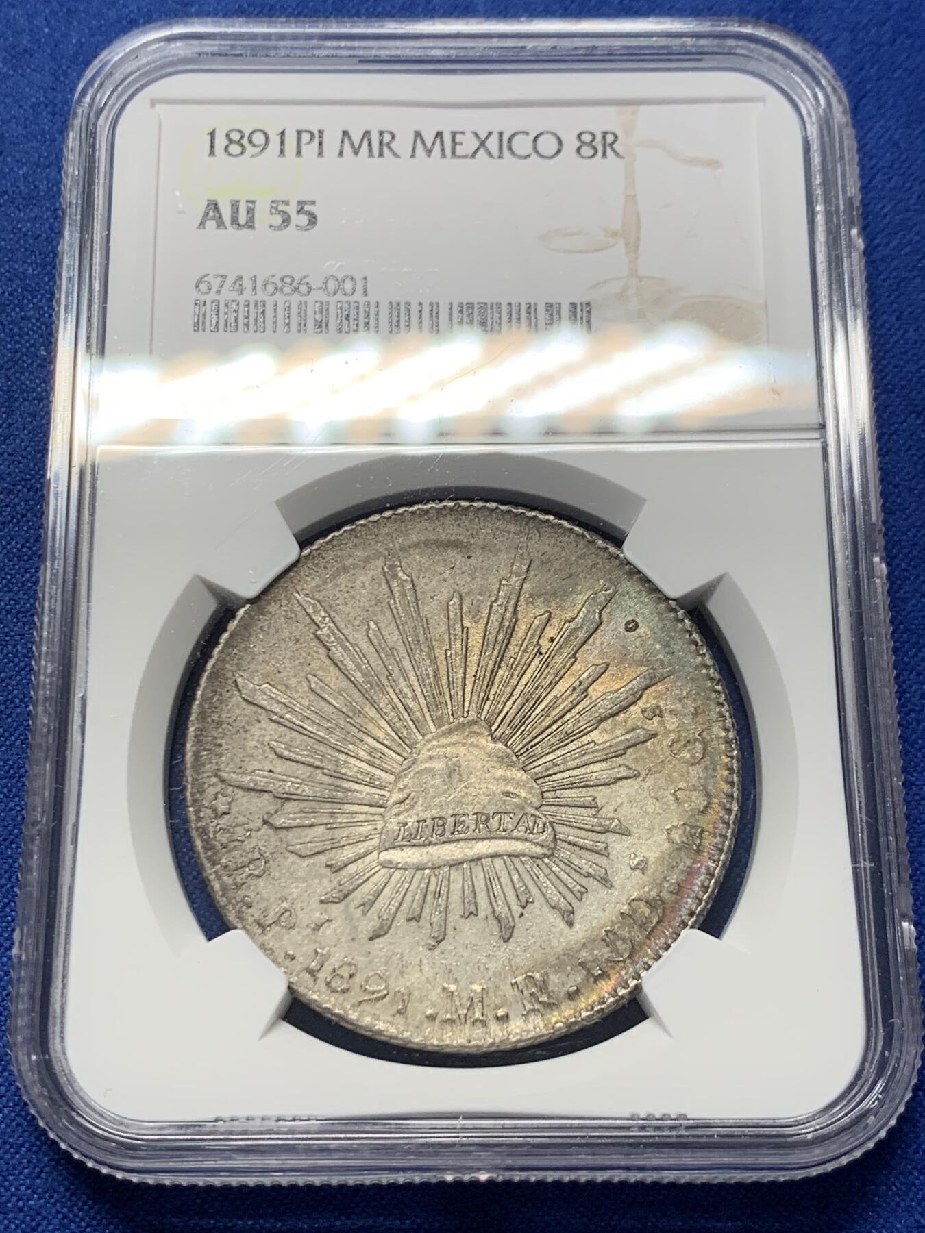 《竞宝斋》第370场 周日，周一 2场连拍 （全场包邮） NGC AU55 墨西哥1891 PI MR 鹰洋8R银币