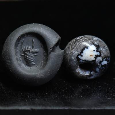 【良泉】【国庆精品场】10月2日晚19.30点开拍！ 222组，西方古代钱币、印章专场 - 公元4-6世纪【萨珊波斯】缠丝玛瑙，牛头印珠
