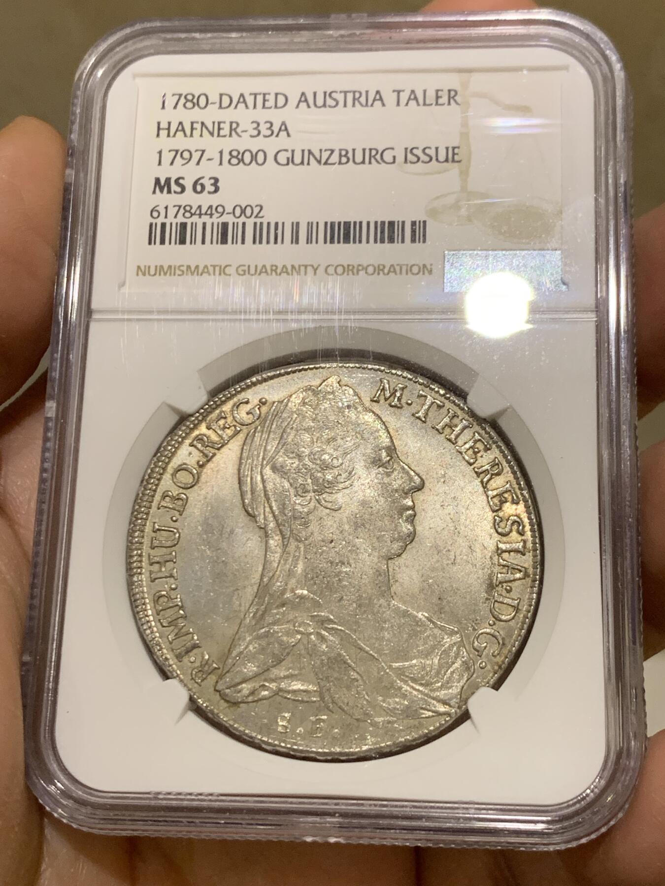 《竞宝斋》第370场 周日，周一 2场连拍 （全场包邮） 唯一冠军分 NGC MS63 奥地利1780年泰勒 特雷莎大奶妈根兹堡原铸银币 人物正反深打 地面光洁可照符合唯一冠军气质