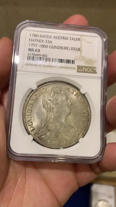 《竞宝斋》第370场 周日，周一 2场连拍 （全场包邮） 唯一冠军分 NGC MS63 奥地利1780年泰勒 特雷莎大奶妈根兹堡原铸银币 人物正反深打 地面光洁可照符合唯一冠军气质