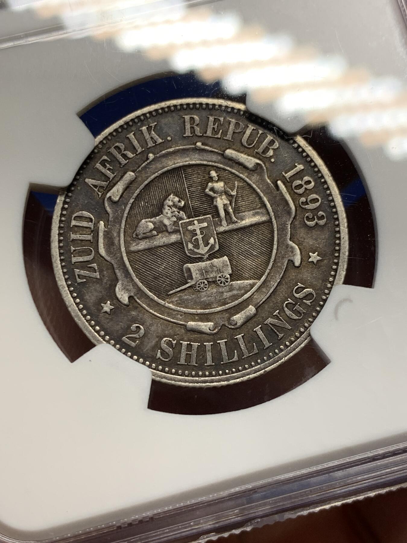 《竞宝斋》第370场 周日，周一 2场连拍 （全场包邮） NGC XF40 南非1893年克鲁格2先令银币，Key Date，系列中的超级大特年，XF书价就已高达1150美金，是1896、97等常见年份的20倍以上。平台首拍，值得深度玩家关注