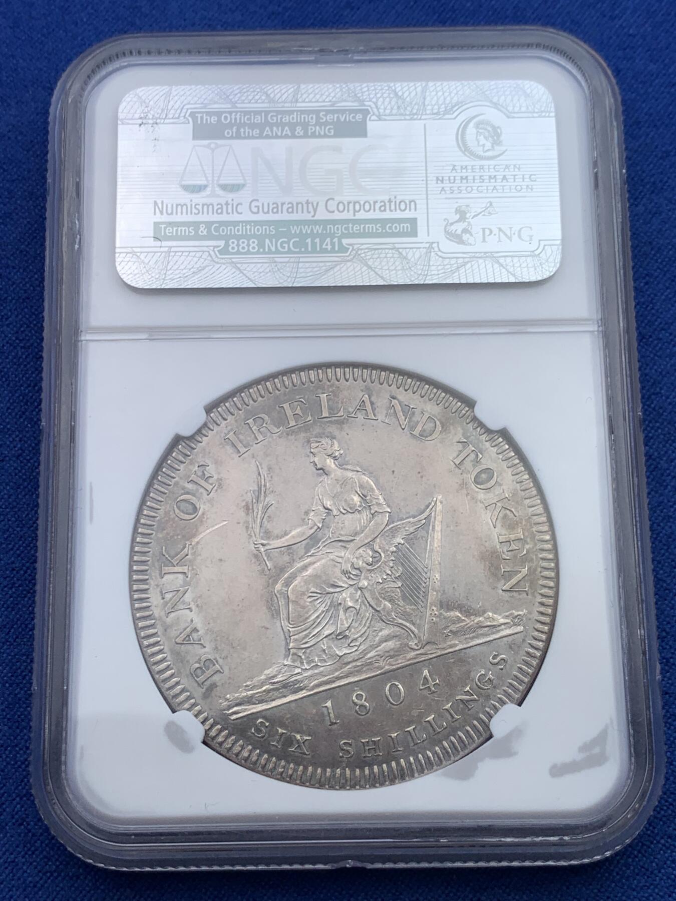 《竞宝斋》第370场 周日，周一 2场连拍 （全场包邮） NGC AU58 英属爱尔兰 1804年 乔治三世 6先令 银币