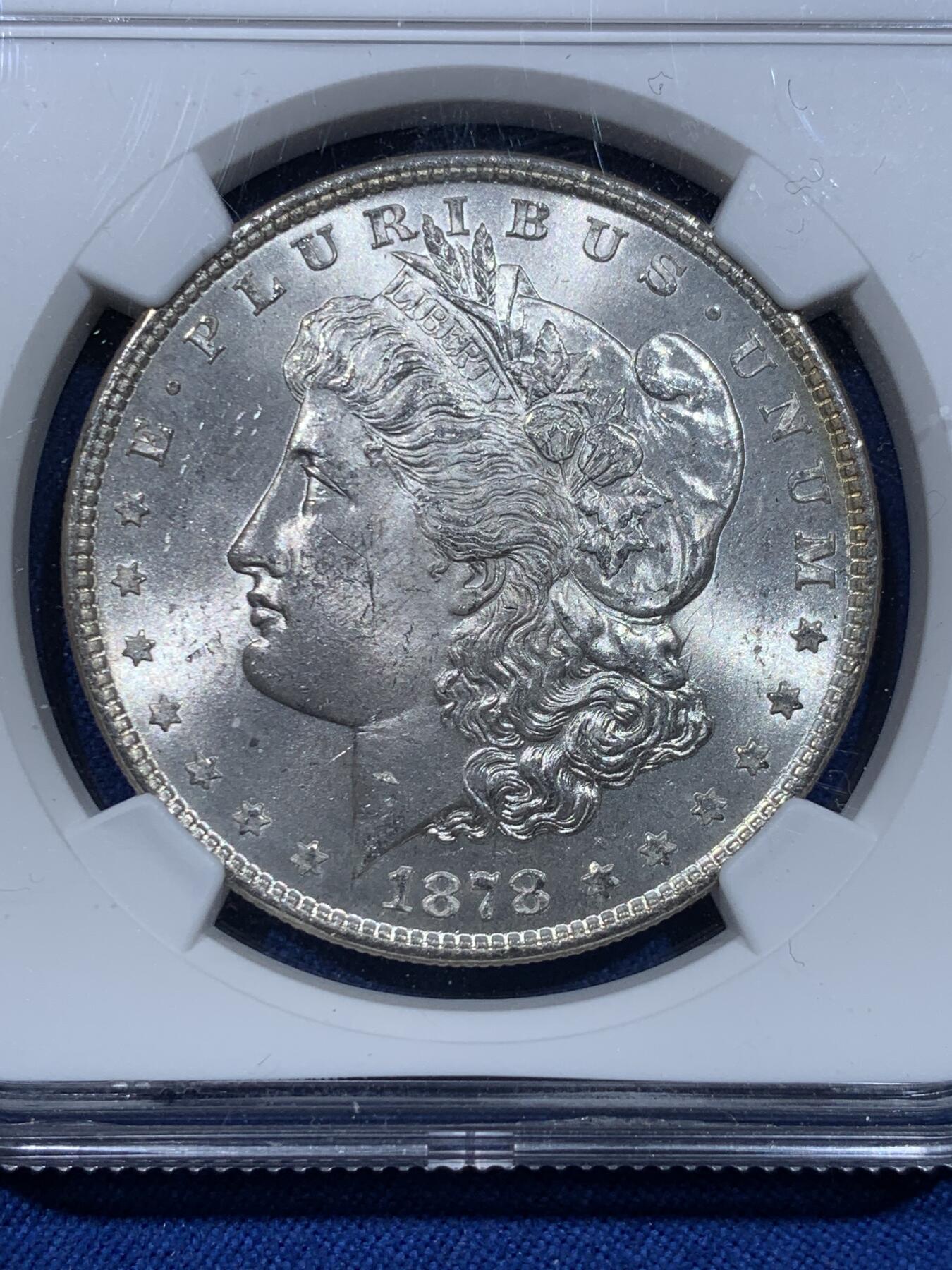 《竞宝斋》第370场 周日，周一 2场连拍 （全场包邮） NGC MS64 美国 1878 摩根八羽 8tf 名誉品 高分难得