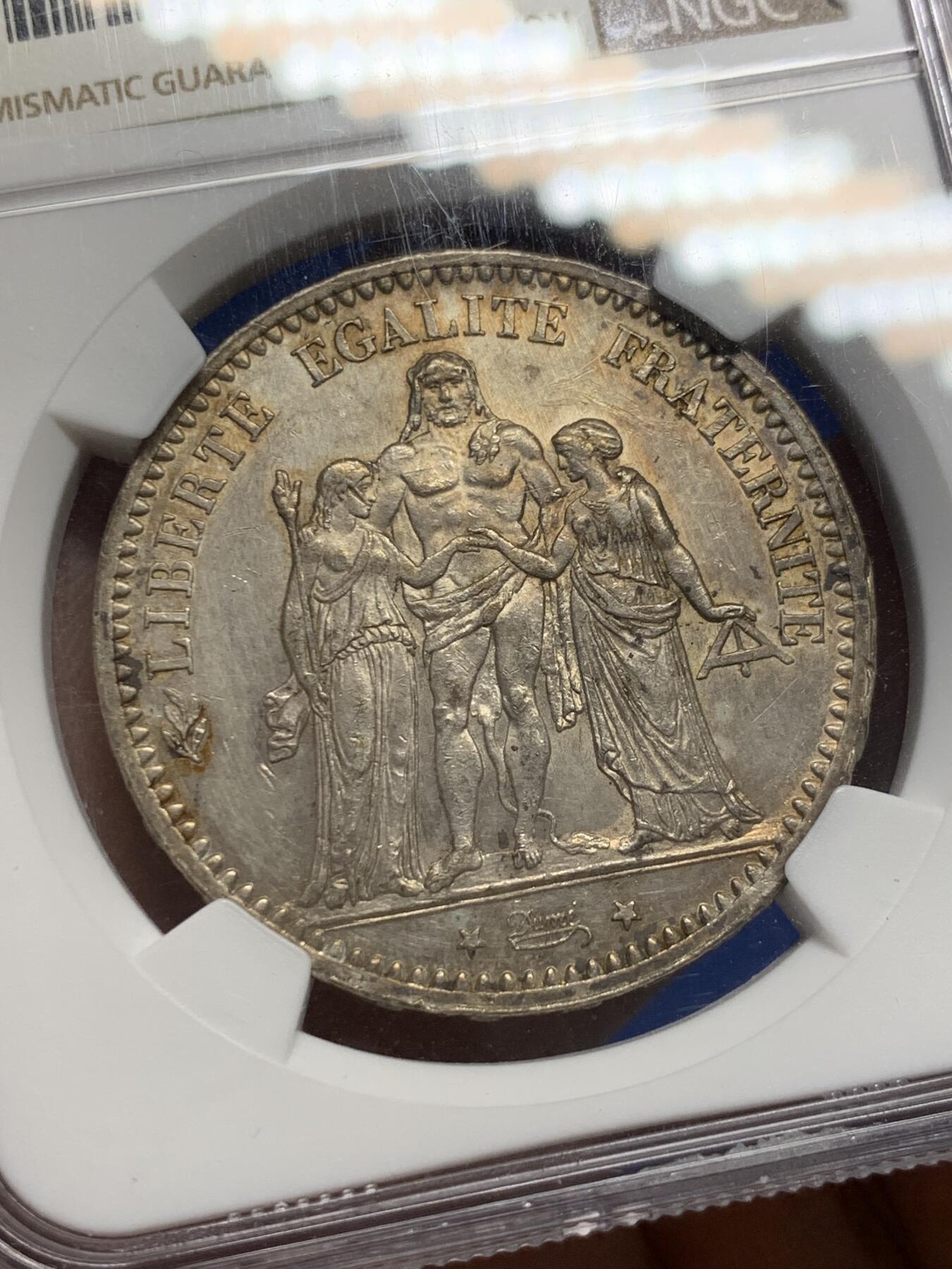 《竞宝斋》第370场 周日，周一 2场连拍 （全场包邮） NGC UNCD 法国1873-A大力神5法郎银币