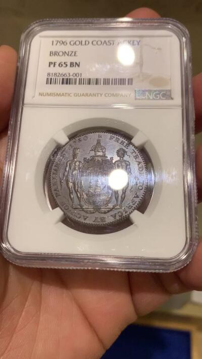 《竞宝斋》第370场 周日，周一 2场连拍 （全场包邮） NGC PF65 BN 黄金海岸 1796 英属加纳 乔治三世 1阿基 铜币 稀缺品种 状态分数都值得收藏
