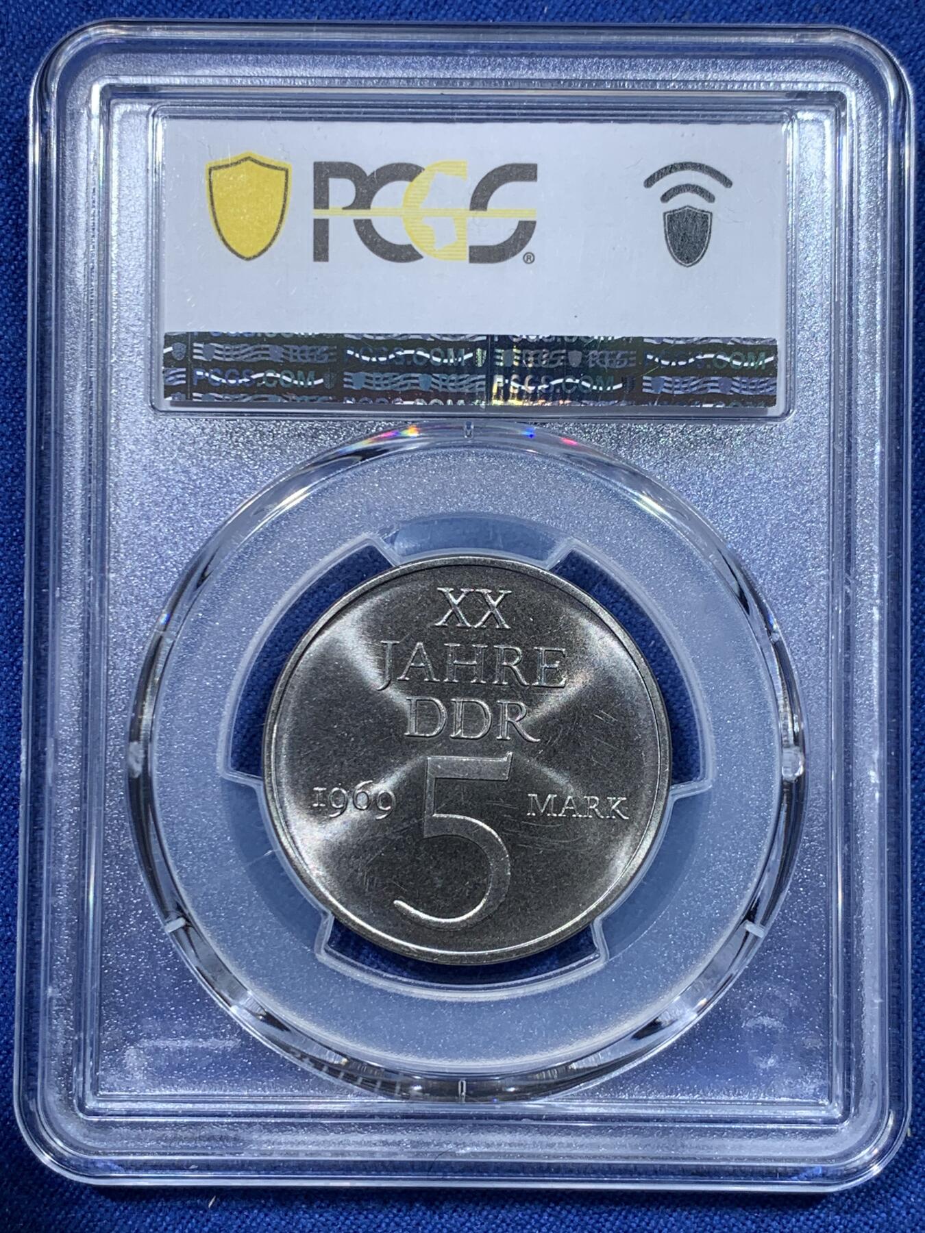 《竞宝斋》第370场 周日，周一 2场连拍 （全场包邮） PCGS MS66 东德1969年5马克镍币版 冠军分
