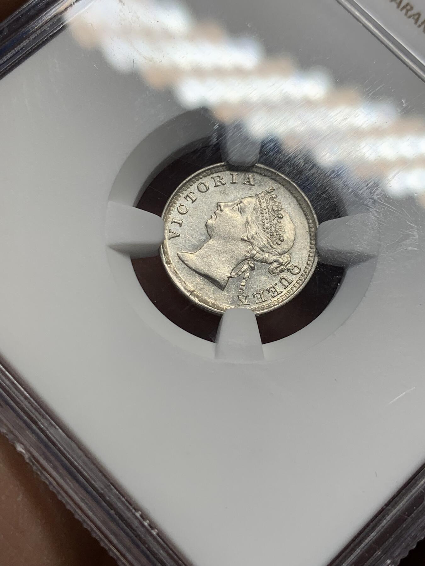 《竞宝斋》第370场 周日，周一 2场连拍 （全场包邮） NGC AU58 香港 1894年 维多利亚 五仙 银币 原光币