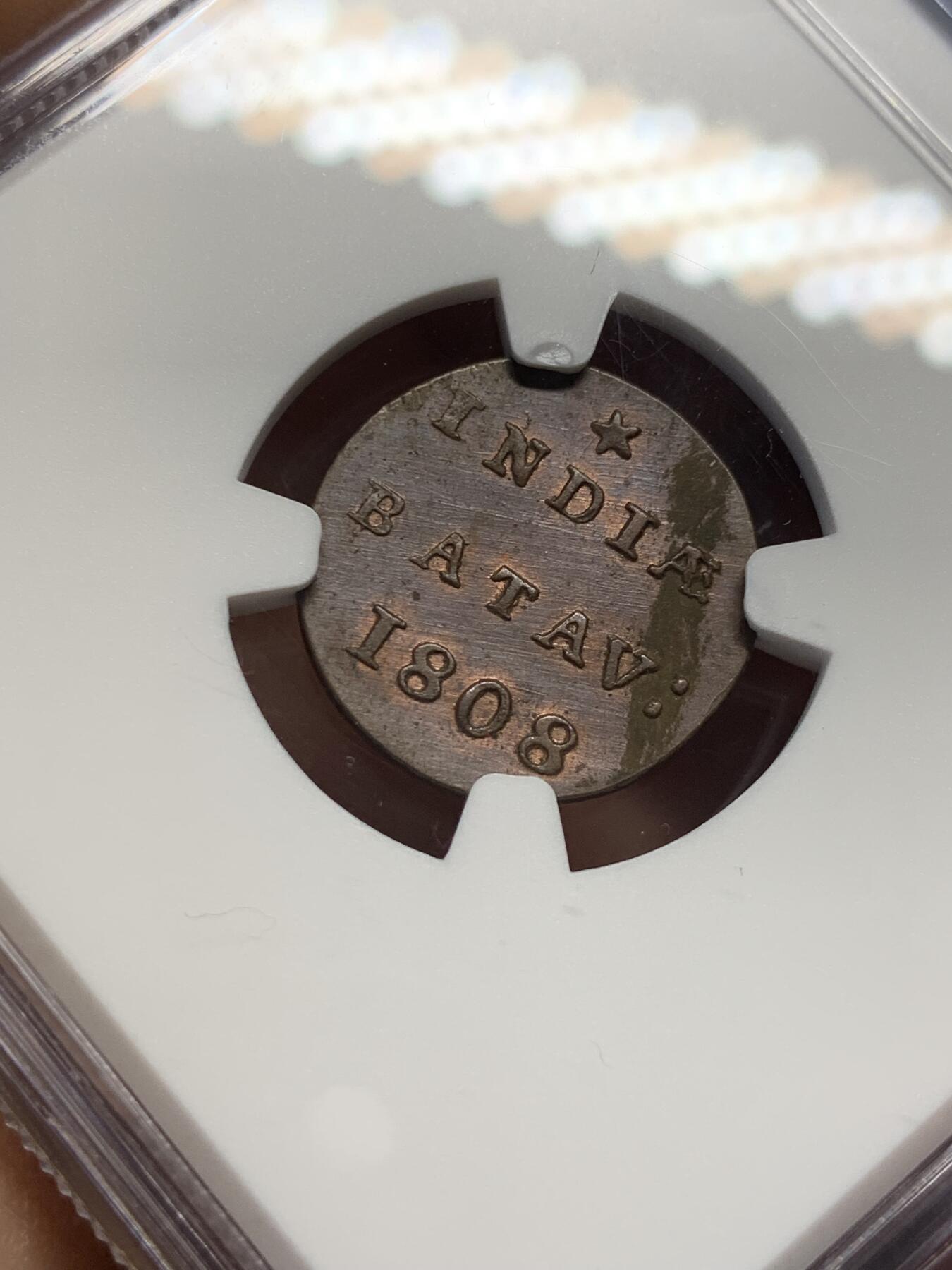 《竞宝斋》第370场 周日，周一 2场连拍 （全场包邮） NGC UNC 荷属东印度1808年1/2DUI