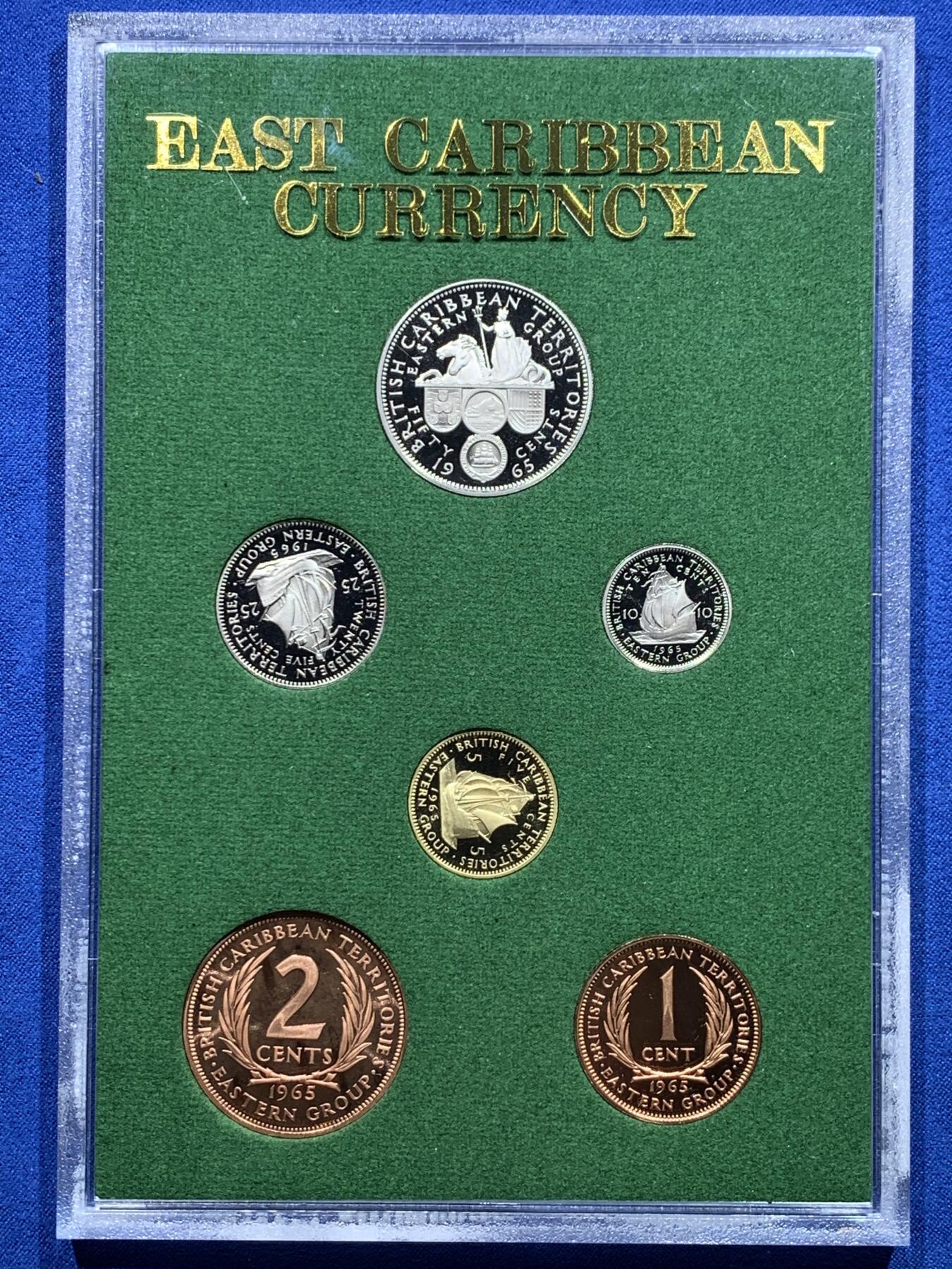 《竞宝斋》第370场 周日，周一 2场连拍 （全场包邮） 英属东加勒比 1965年全套6枚精制币套装 带证书