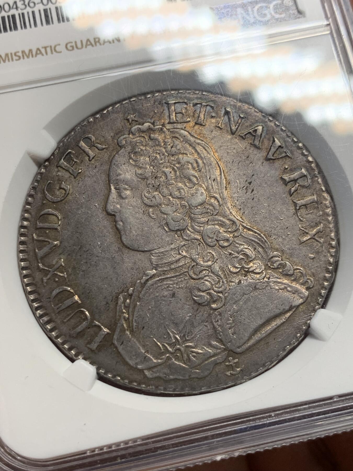 《竞宝斋》第370场 周日，周一 2场连拍 （全场包邮） P/N唯一冠军分 NGC AU55 法国1738年路易十五埃居大银币 N小厂铸造 打制很好