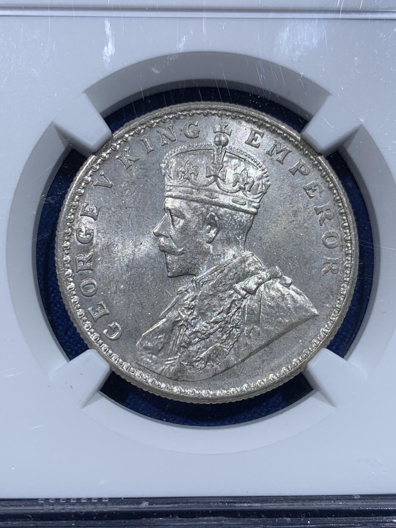 《竞宝斋》第370场 周日，周一 2场连拍 （全场包邮） NGC MS63 英属印度1919年乔治五世1卢比 C版加尔各答造