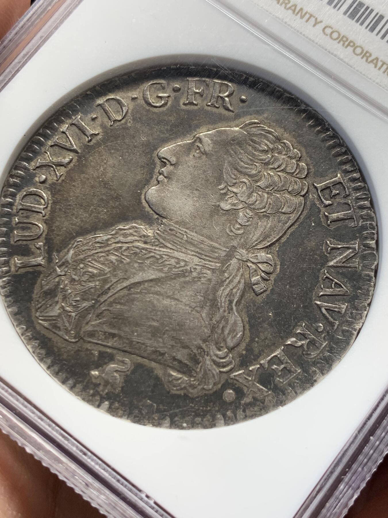 《竞宝斋》第370场 周日，周一 2场连拍 （全场包邮） NGC AU50 法国1791年路易十六埃居大印币 字口压铸清晰有力 巧克力包浆