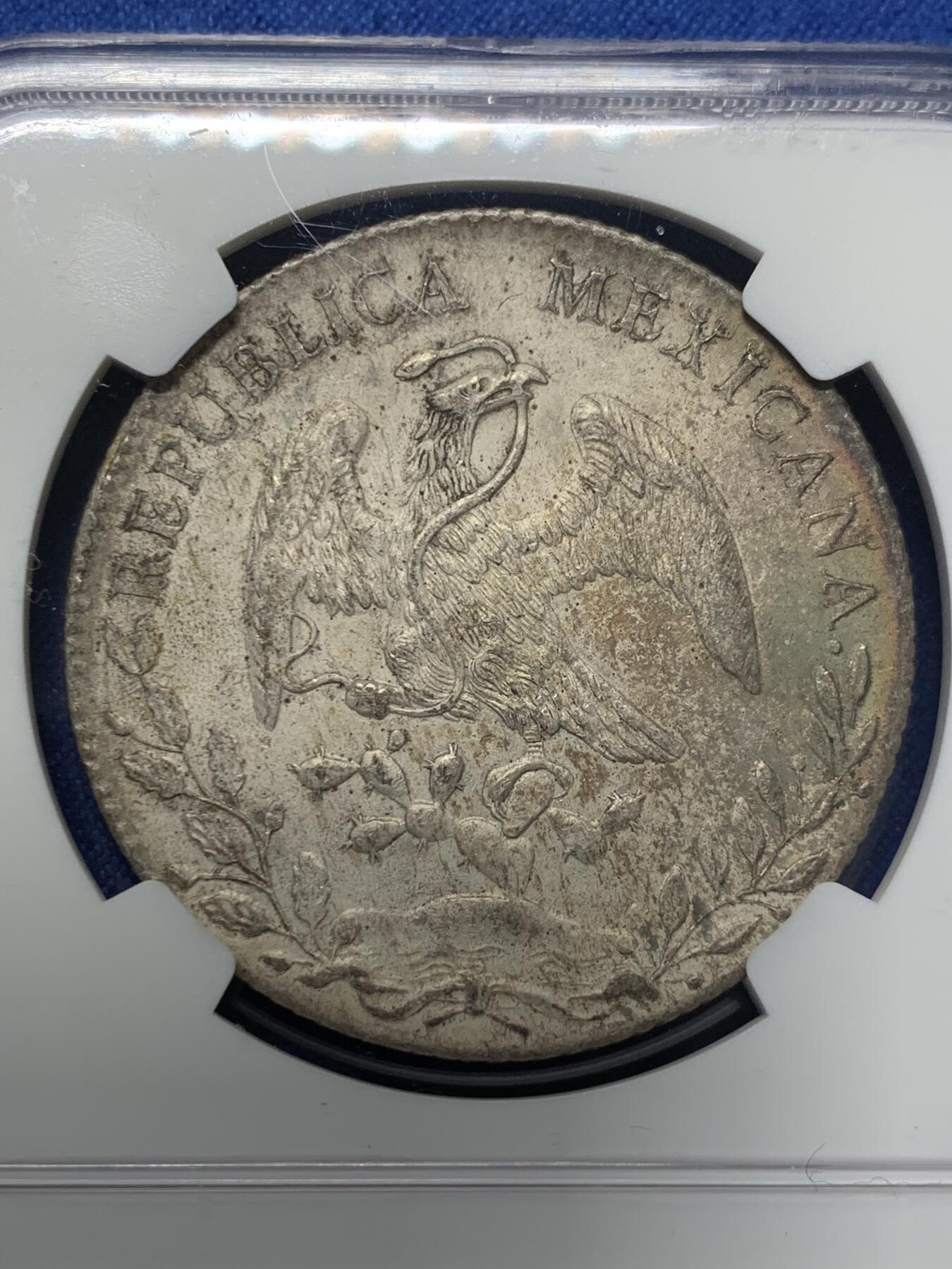 《竞宝斋》第370场 周日，周一 2场连拍 （全场包邮） NGC MS61 墨西哥1893GO RS 8里亚尔鹰洋银币