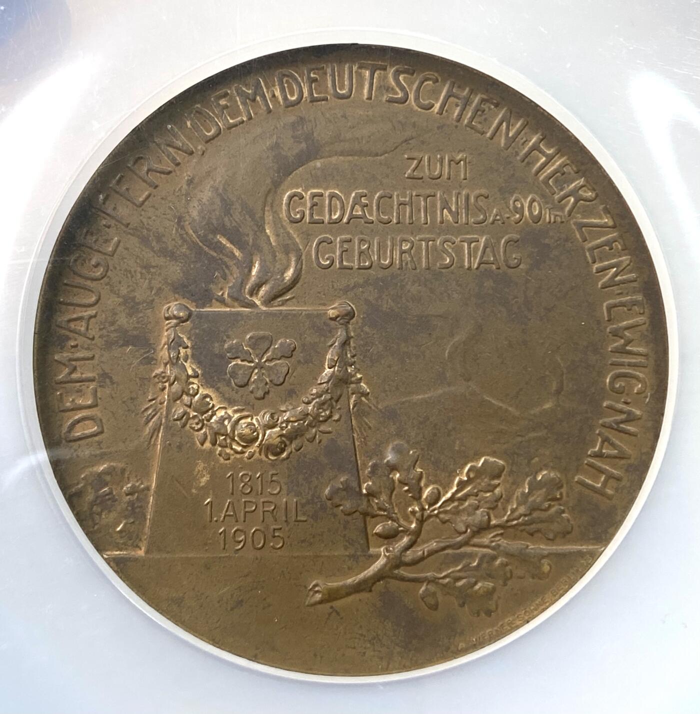 万国钱币拍卖第044期 NGC MS62 1905年德国帝国引路人俾斯麦90大寿纪念大铜章 巨型60MM高浮雕 罕见NGC唯一冠军分
