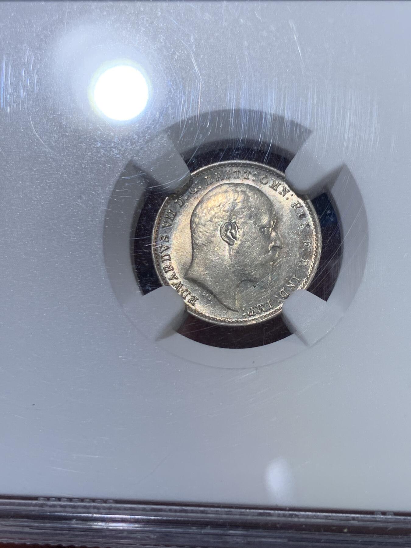 《竞宝斋》第370场 周日，周一 2场连拍 （全场包邮） NGC MS62 英国 1910年 爱德华七世 3便士 银币