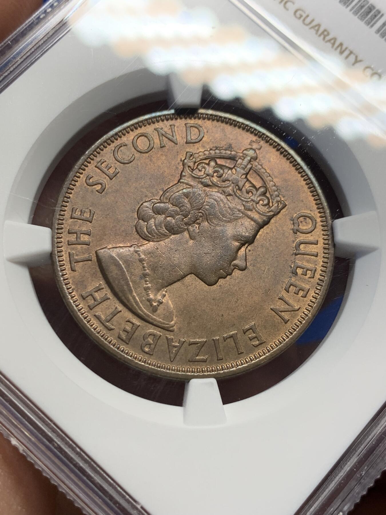 《竞宝斋》第370场 周日，周一 2场连拍 （全场包邮） NGC MS64BN 英属泽西1945年1/12先令铜币