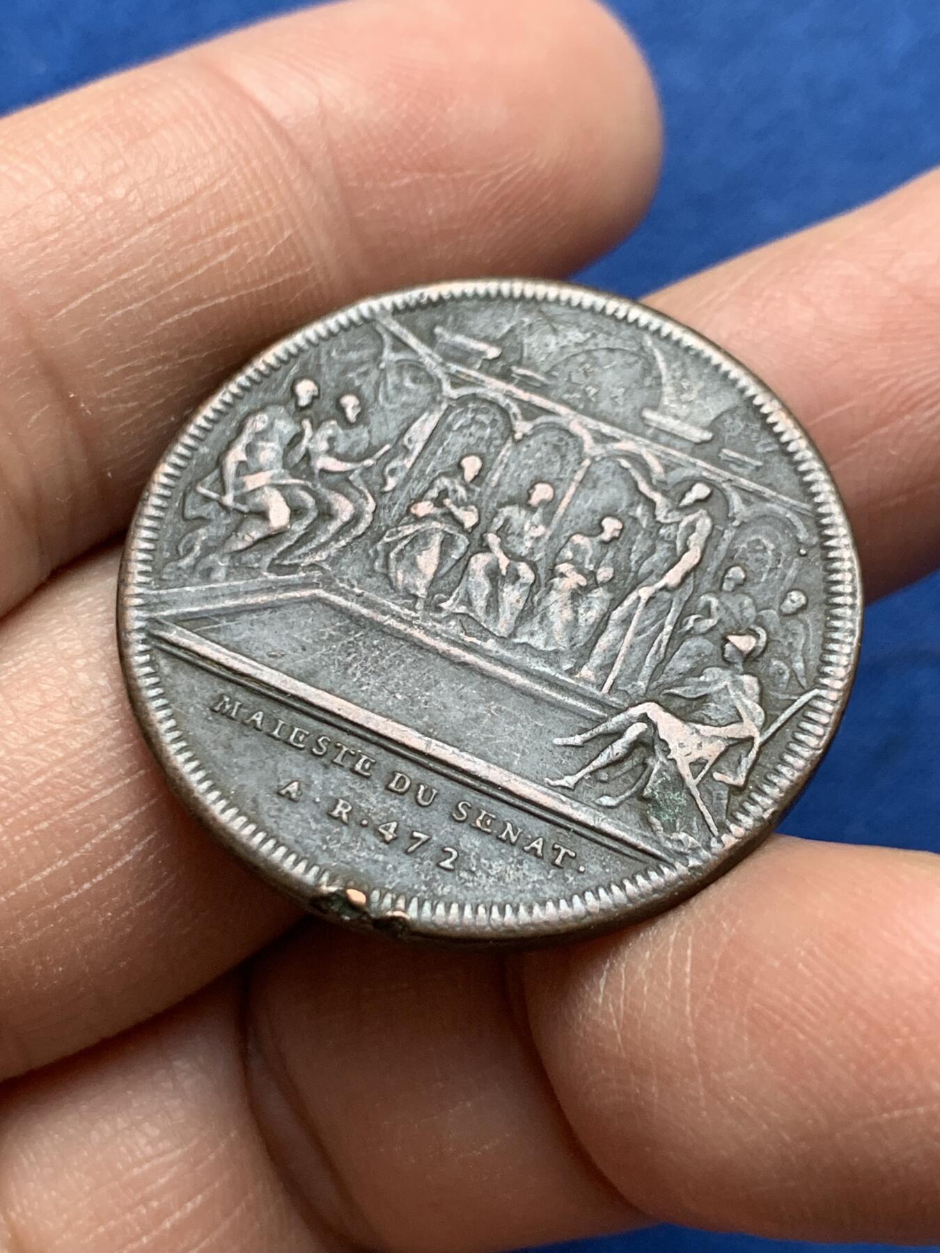 《竞宝斋》第370场 周日，周一 2场连拍 （全场包邮） 瑞士 路易十五 1715-1774 统治时期的罗马历史奖章系列 - 作品之一  12.6克 31.5mm