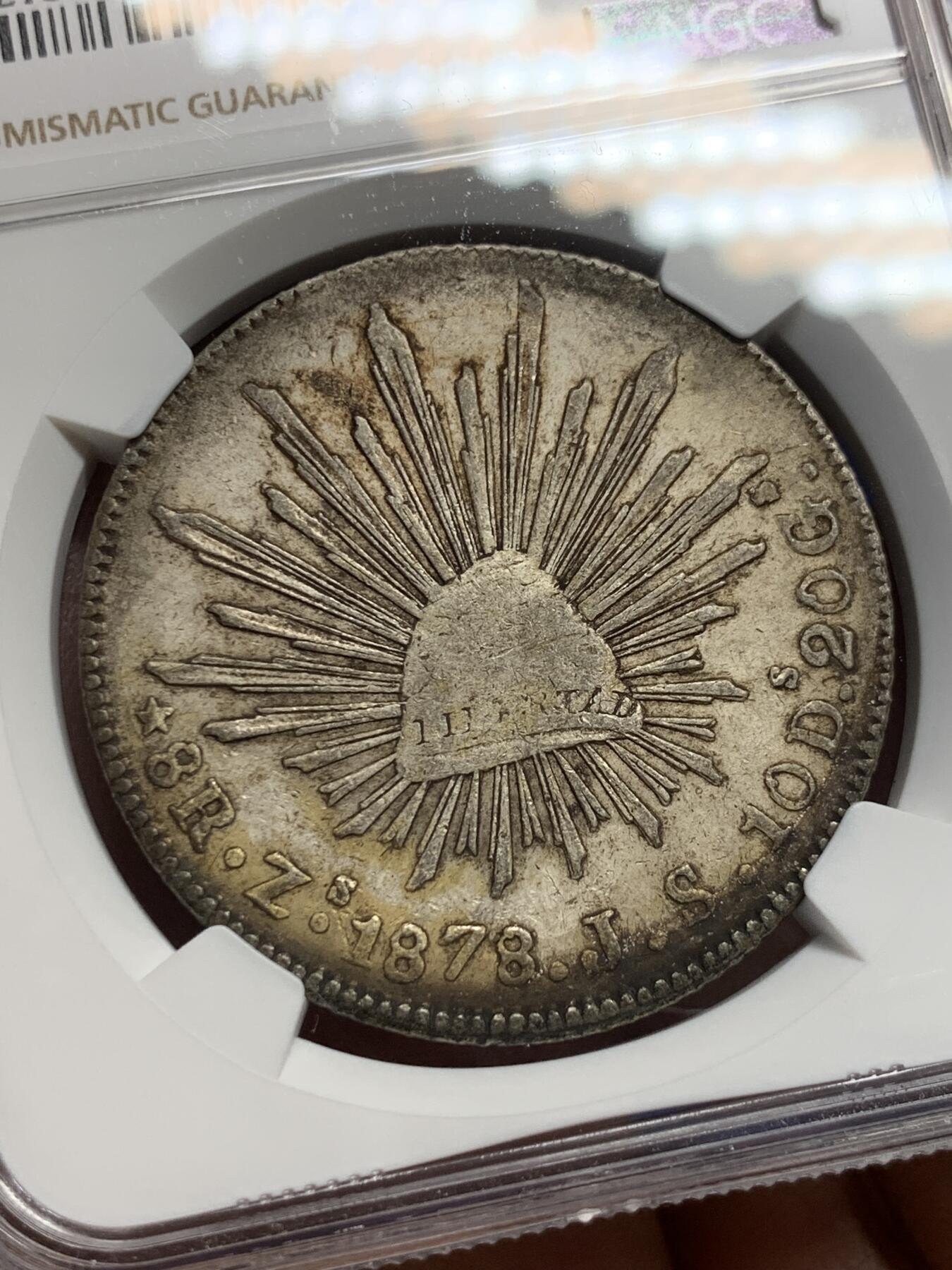 《竞宝斋》第370场 周日，周一 2场连拍 （全场包邮） NGC XF45 墨西哥1878ZS JS花边鹰洋8R银币